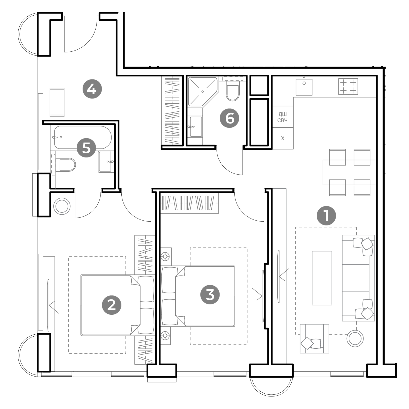 Планировка: 3-комнатная квартира, 74,6 м²