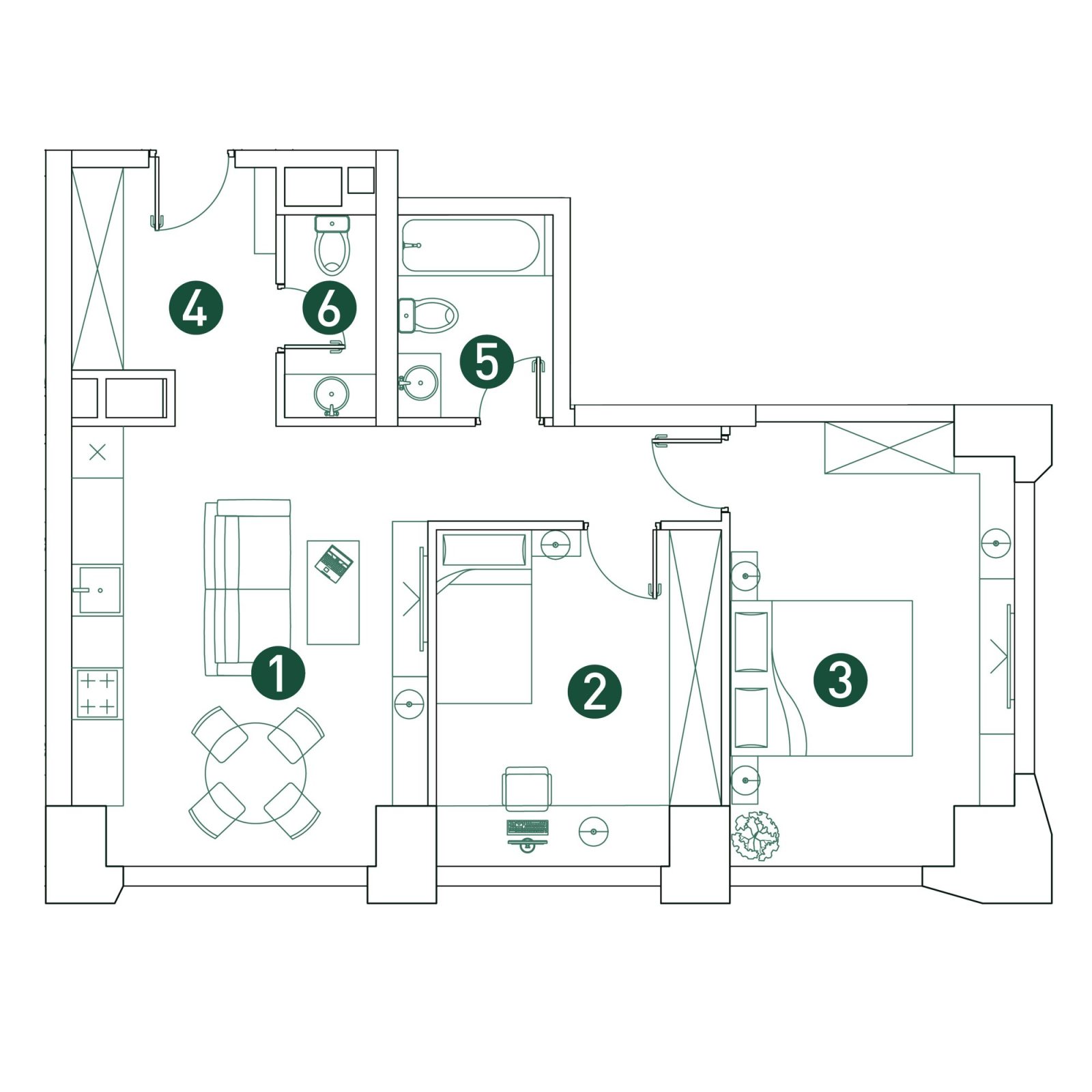 Планировка: 3-комнатная квартира, 65,4 м²