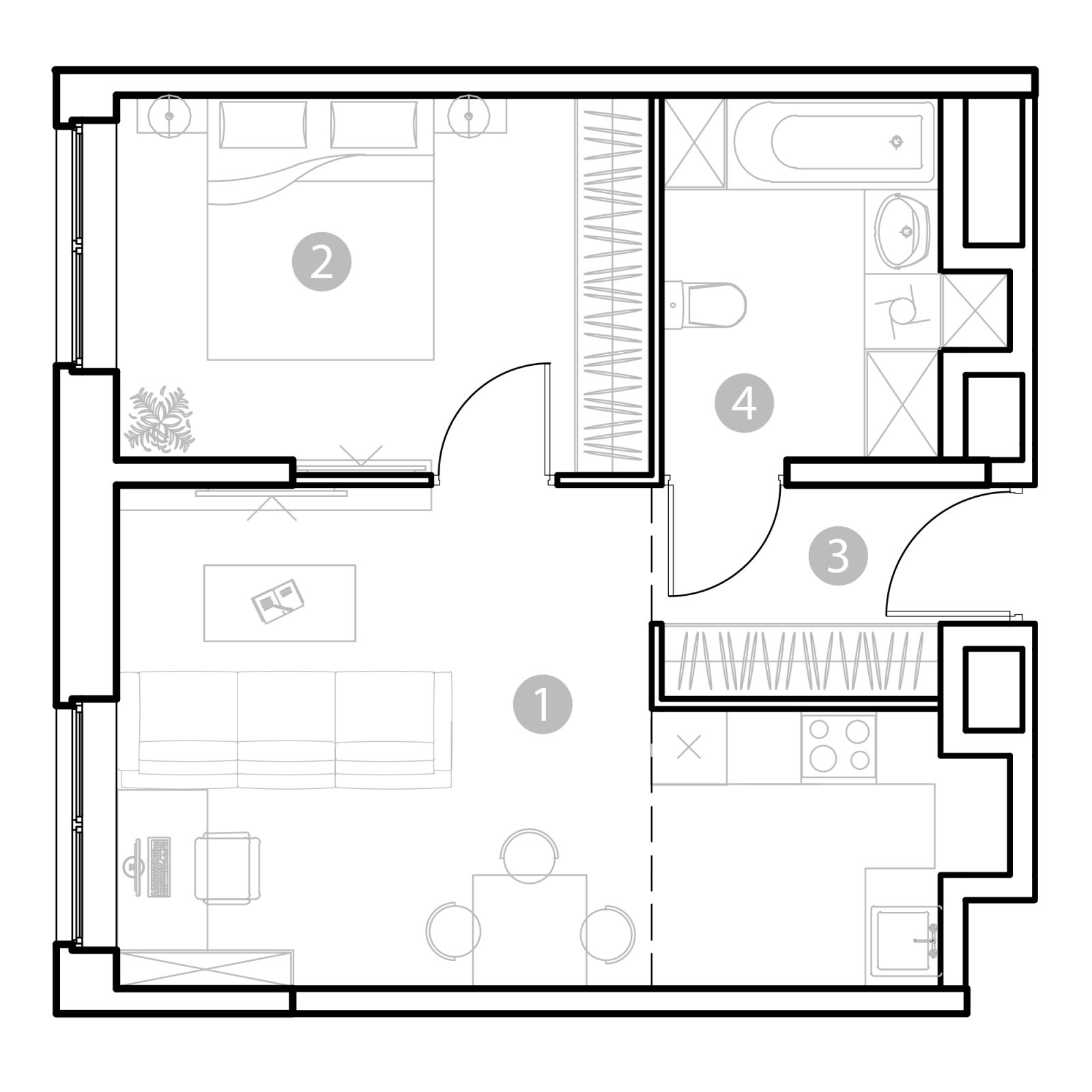 Планировка: 2-комнатная квартира, 46,7 м²