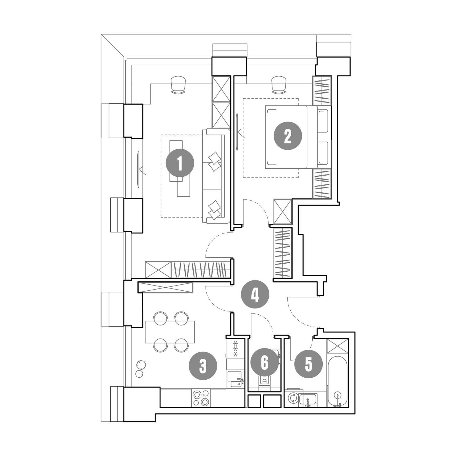 Планировка: 2-комнатная квартира, 61,4 м²