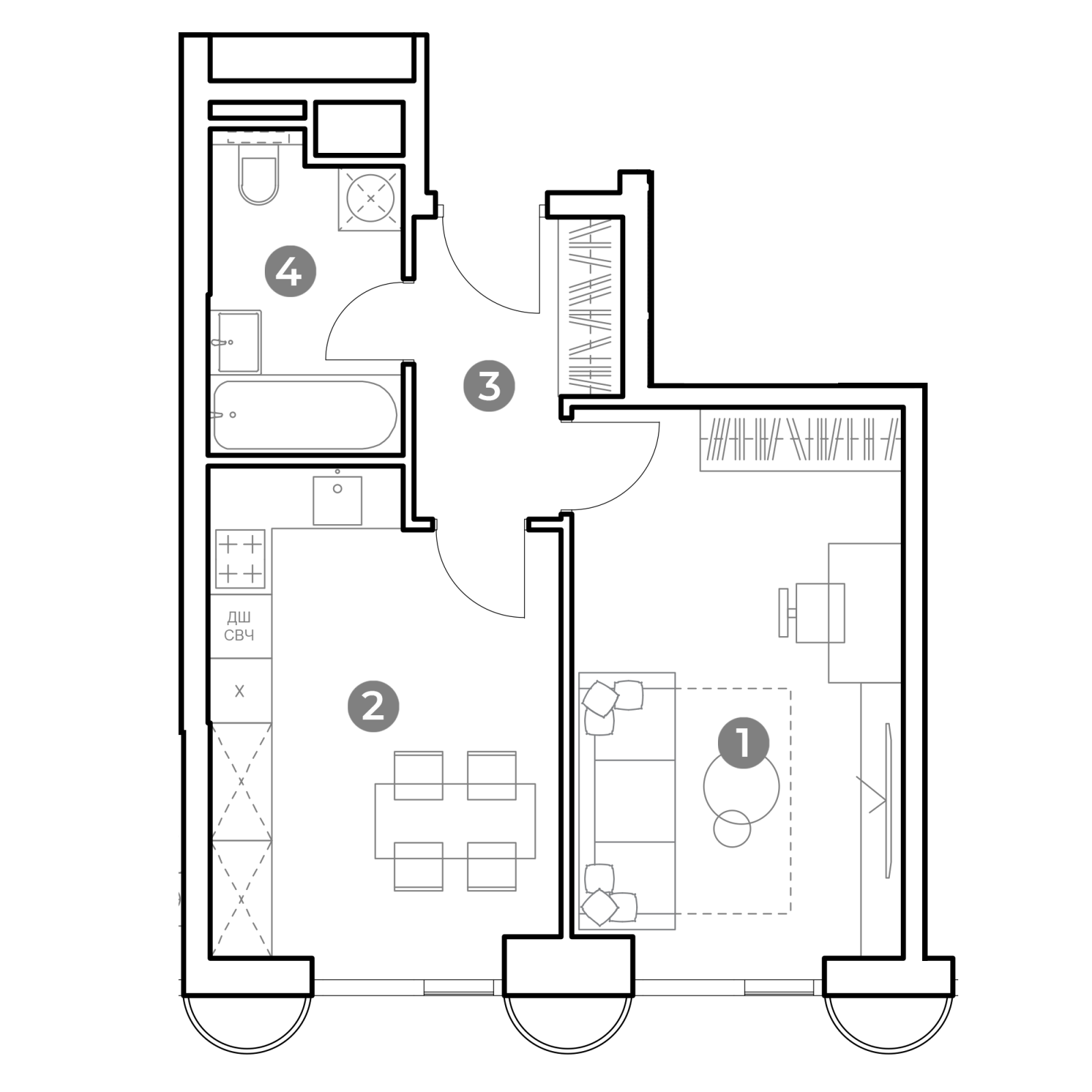 Планировка: 1-комнатная квартира, 41,0 м²