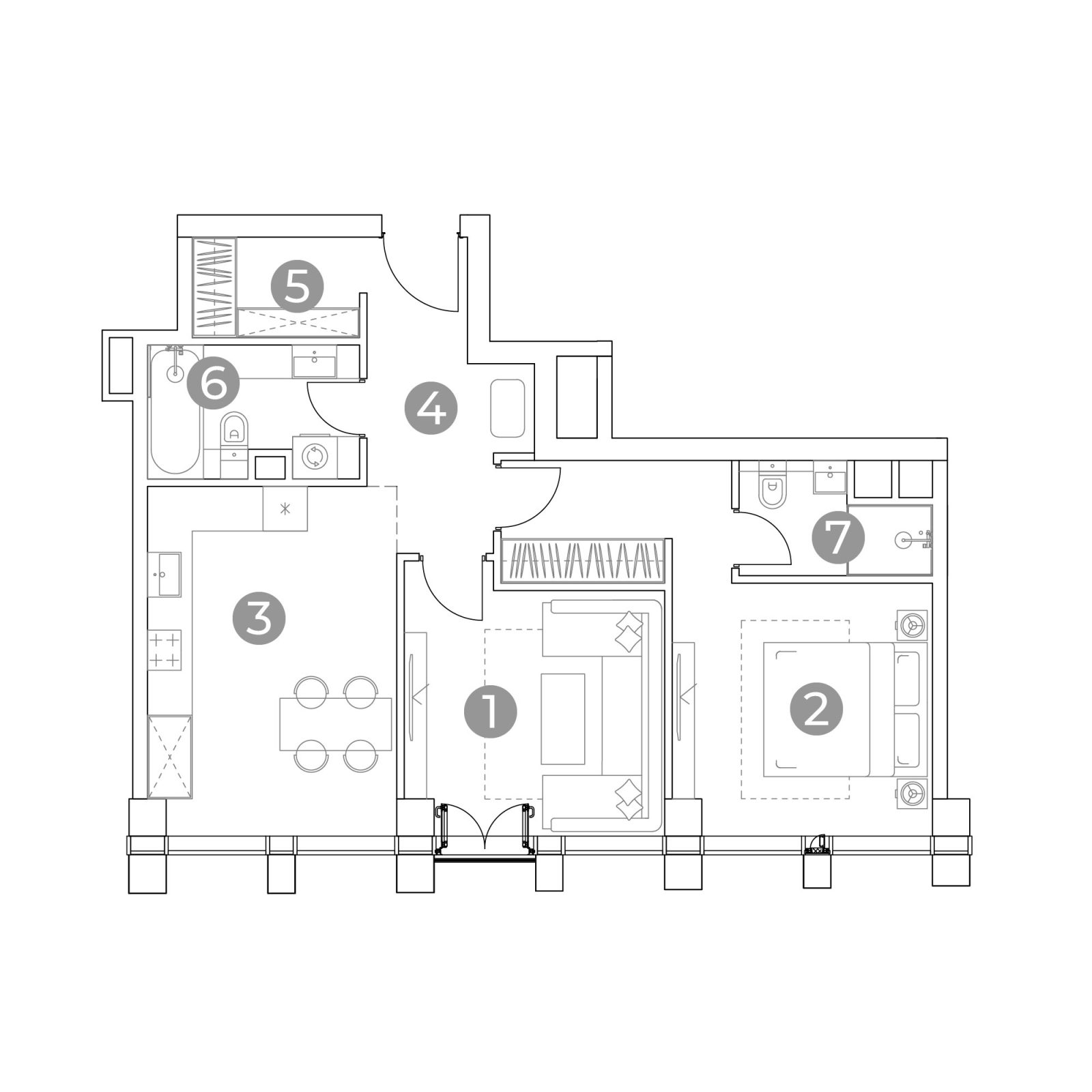 Планировка: 2-комнатная квартира, 62,5 м²