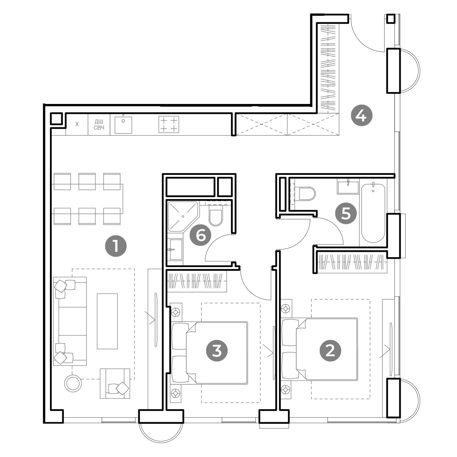 Планировка: 3-комнатная квартира, 76,9 м²
