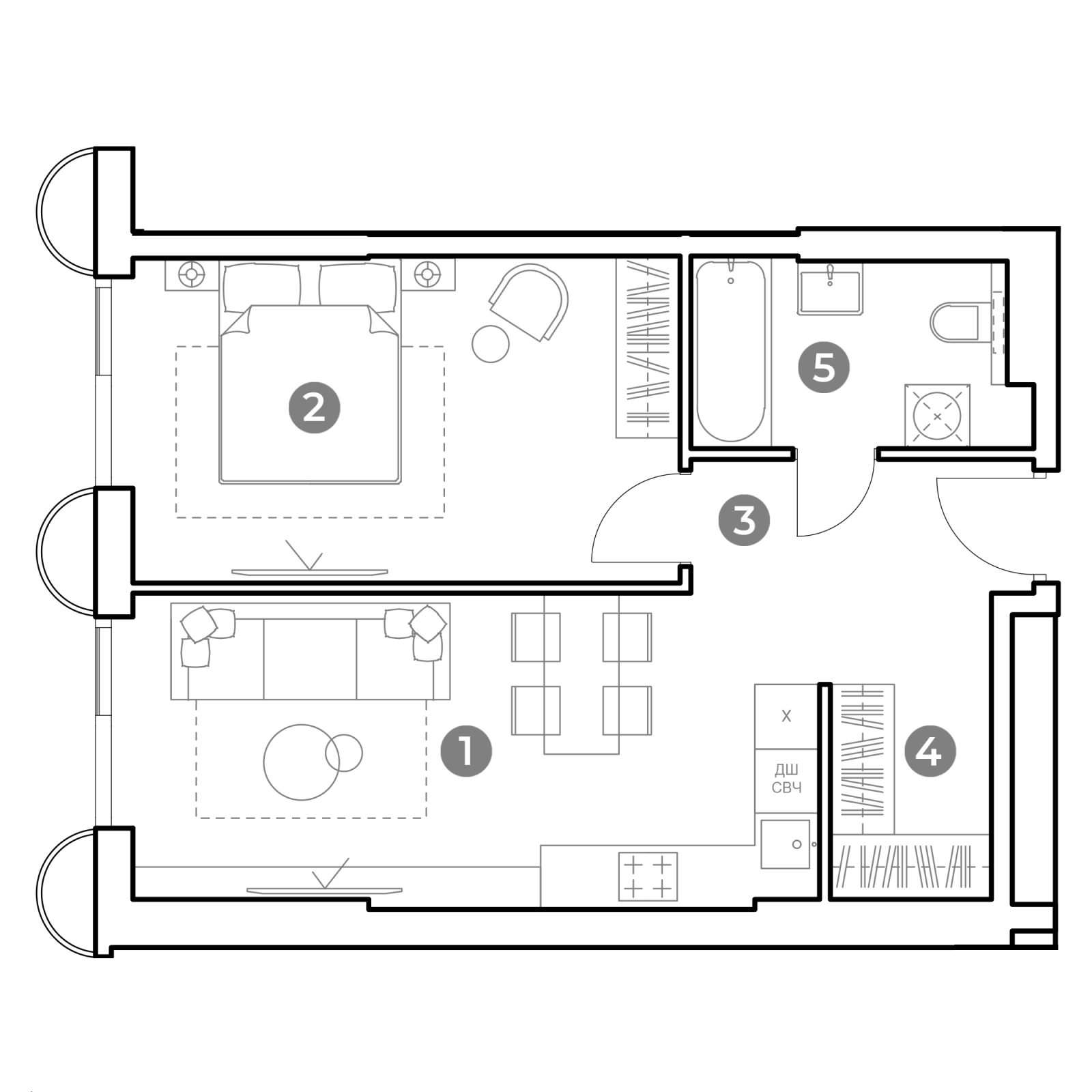 Планировка: 2-комнатная квартира, 48,7 м²