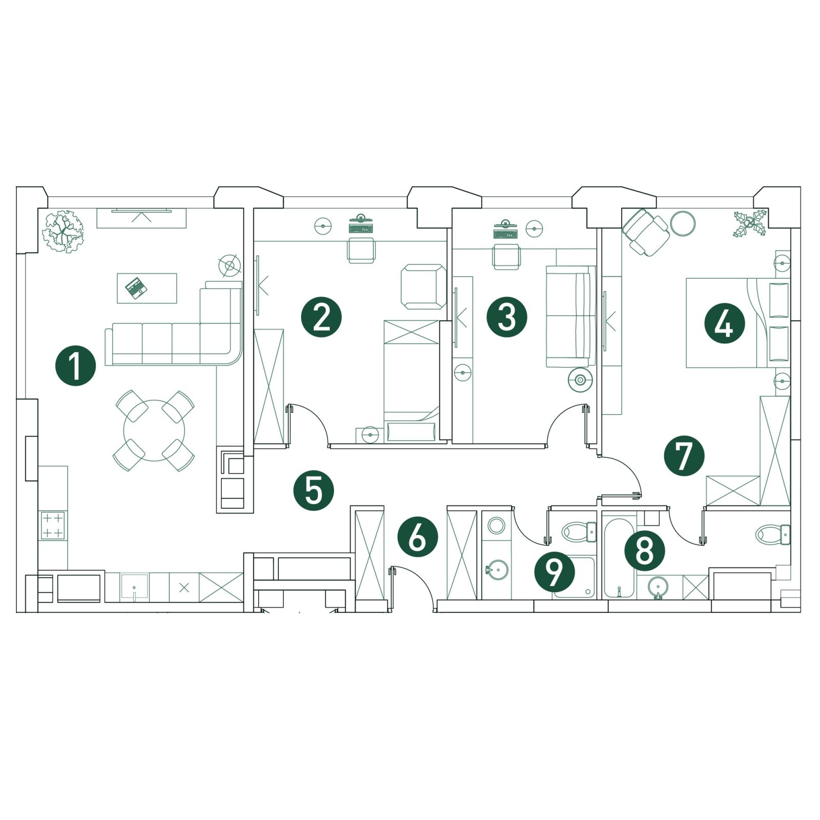 Планировка: 4-комнатная квартира, 110,7 м²