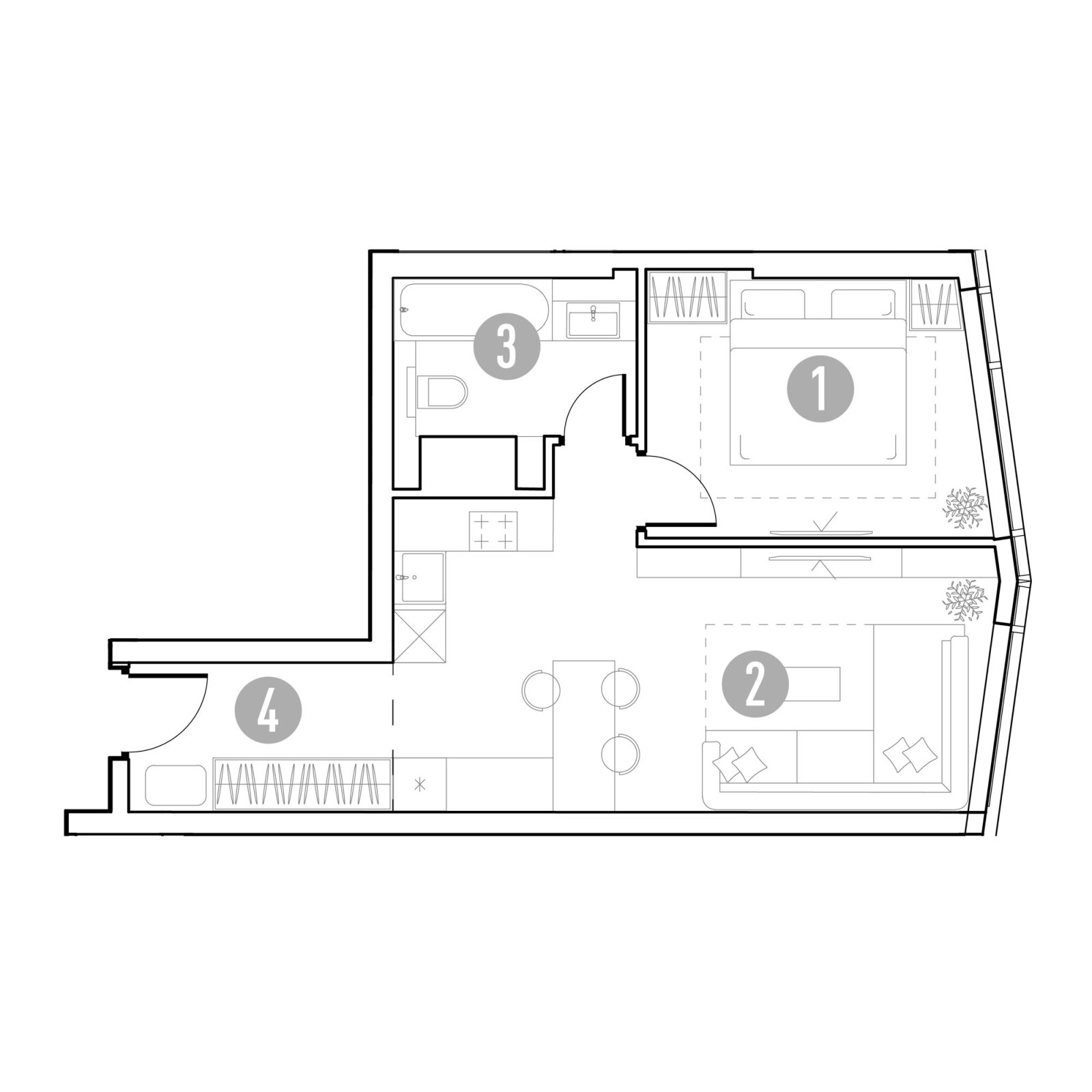 Планировка: 1-комнатная квартира, 44,2 м²