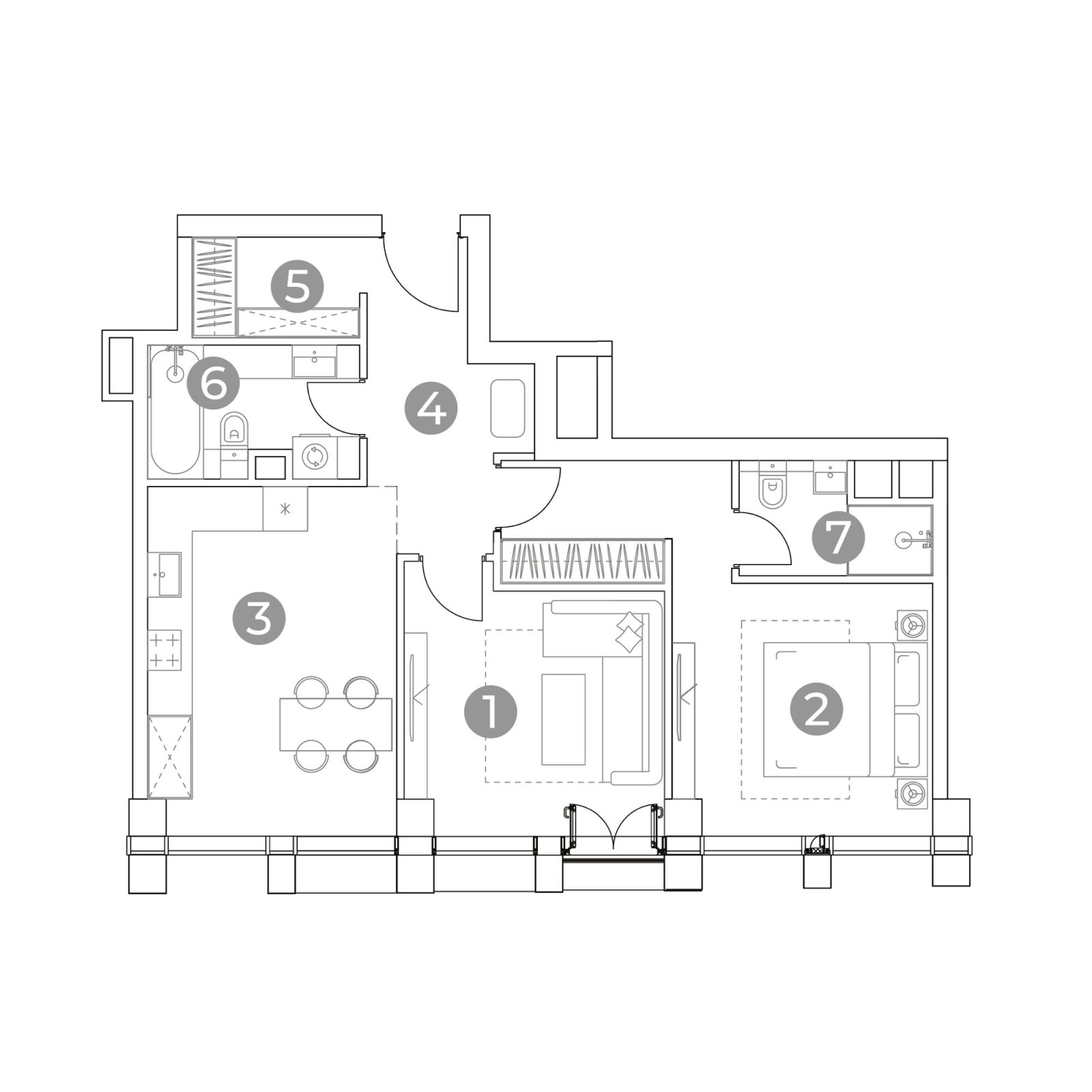 Планировка: 2-комнатная квартира, 63,3 м²