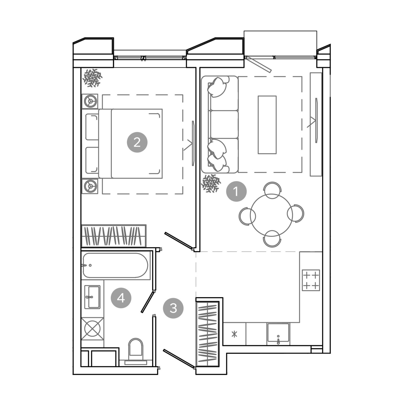 Планировка: 2-комнатная квартира, 45,4 м²