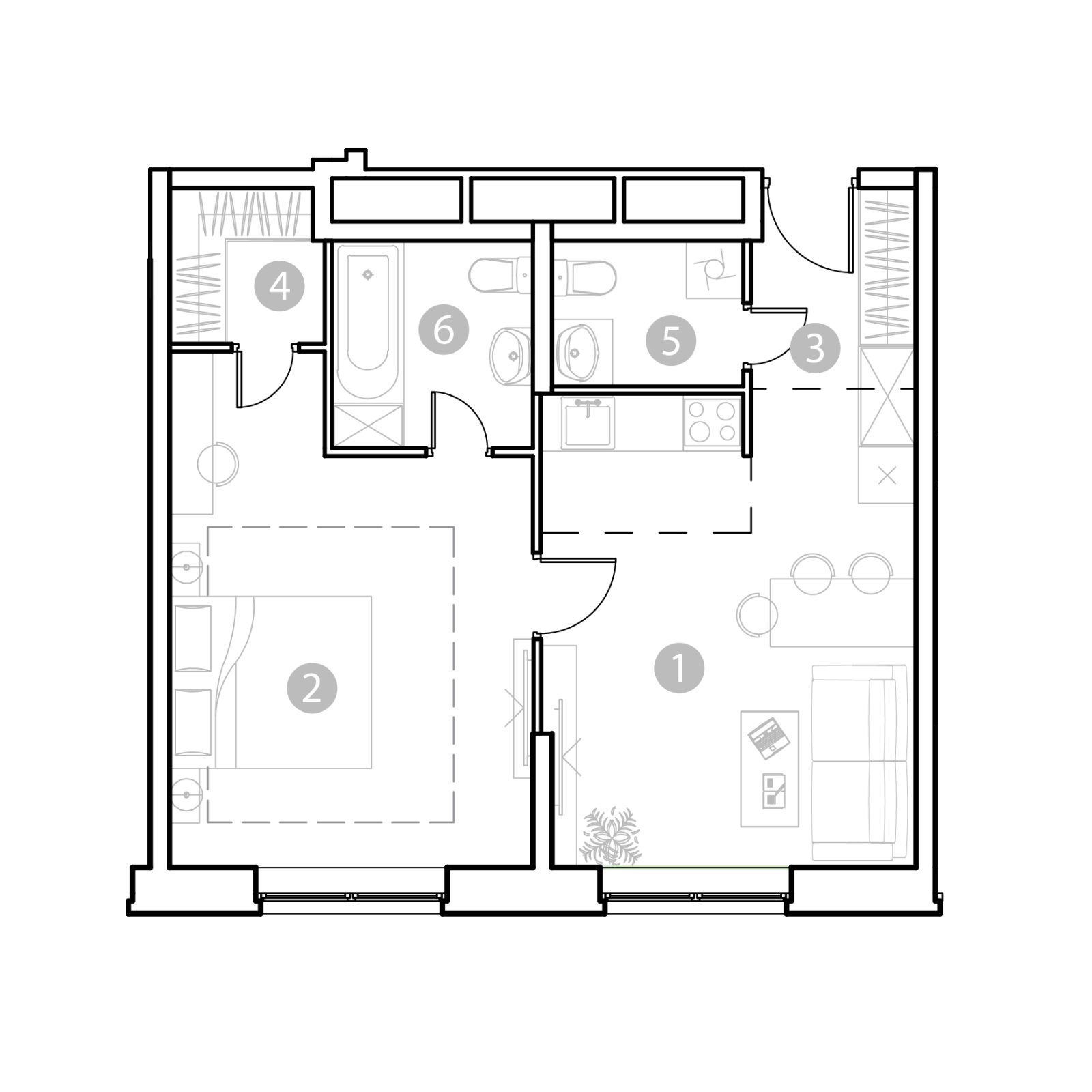 Планировка: 2-комнатная квартира, 51,3 м²