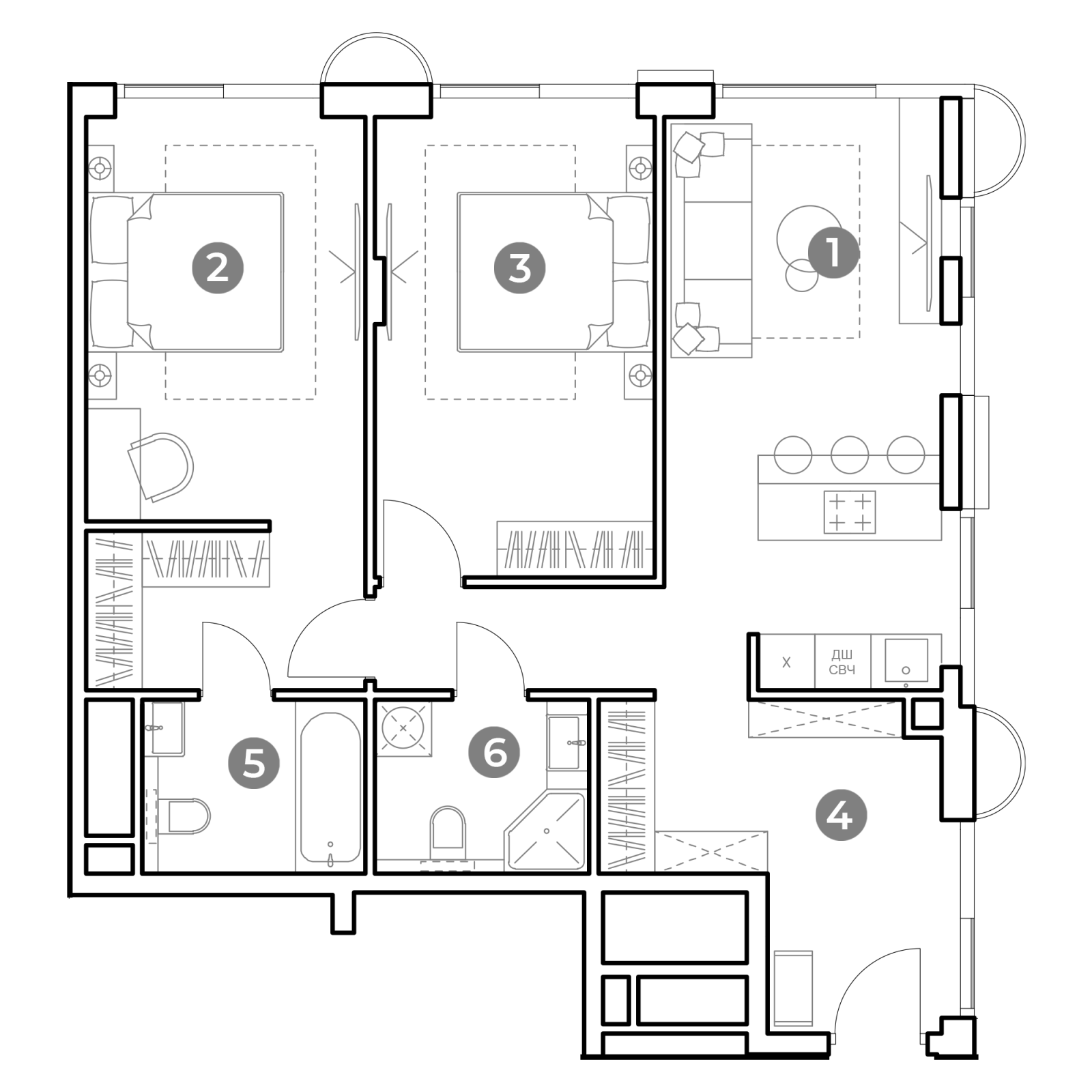 Планировка: 3-комнатная квартира, 74,6 м²