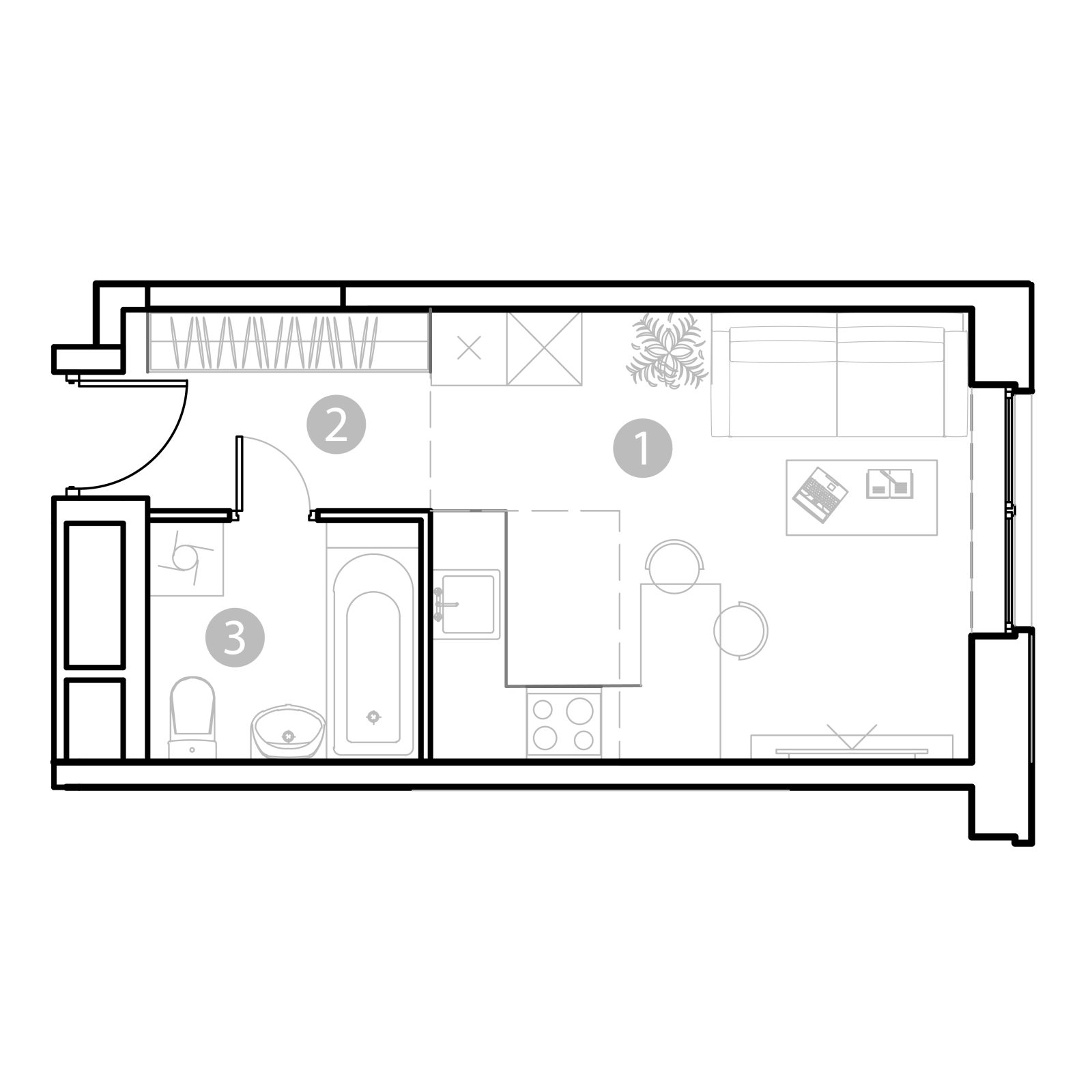 Планировка: студия, 23,8 м²