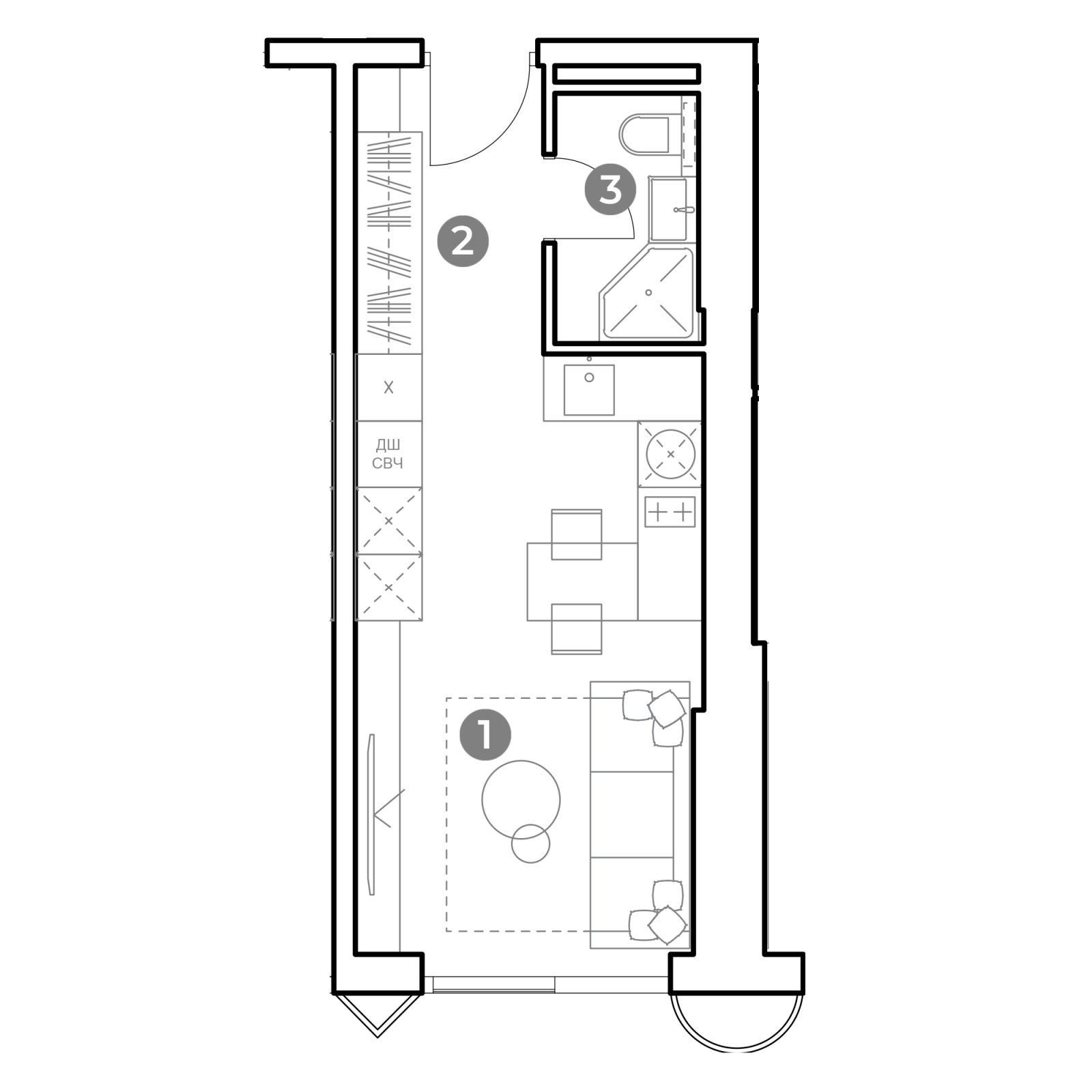 Планировка: студия, 25,3 м²