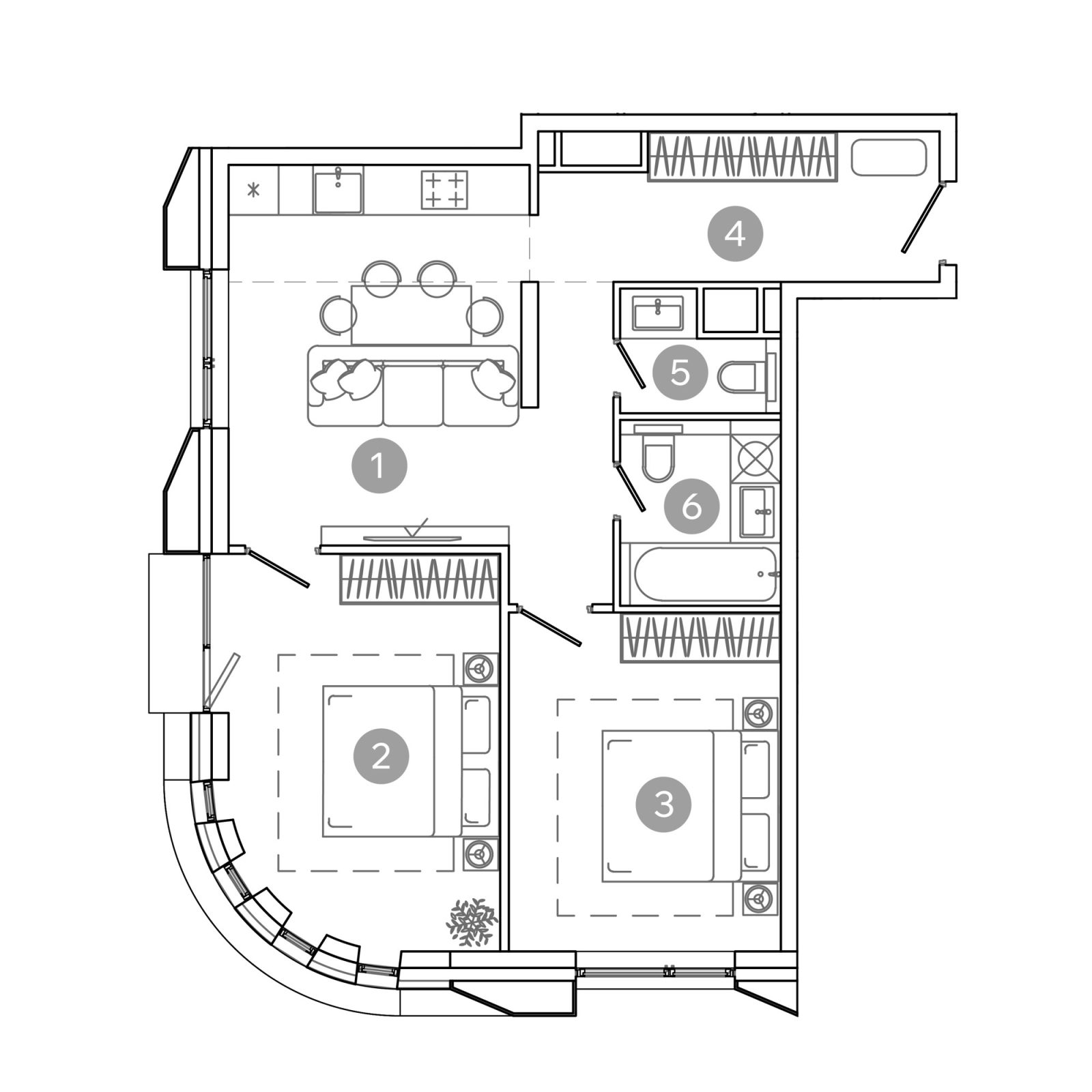 Планировка: 3-комнатная квартира, 61,5 м²