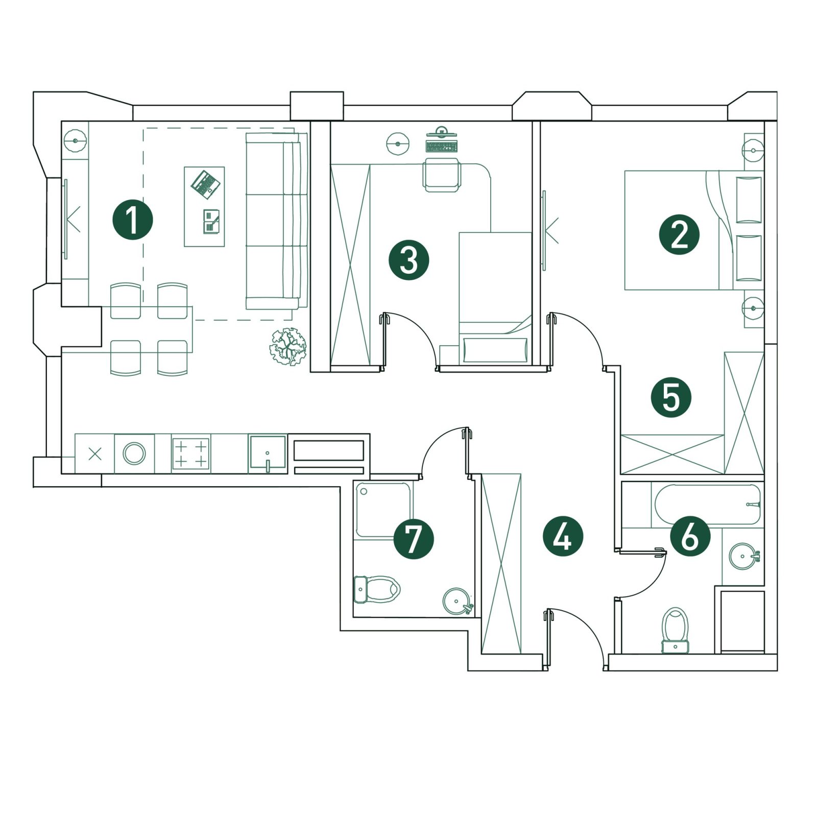 Планировка: 3-комнатная квартира, 66,6 м²