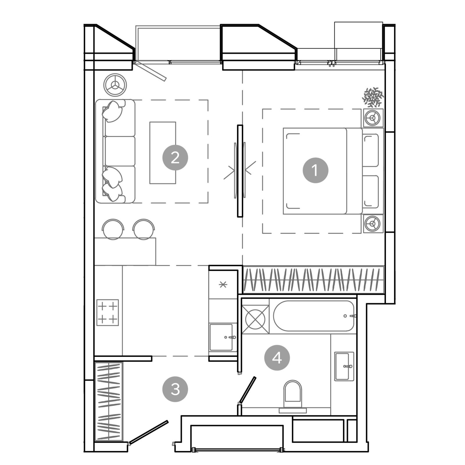 Планировка: 2-комнатная квартира, 43,5 м²
