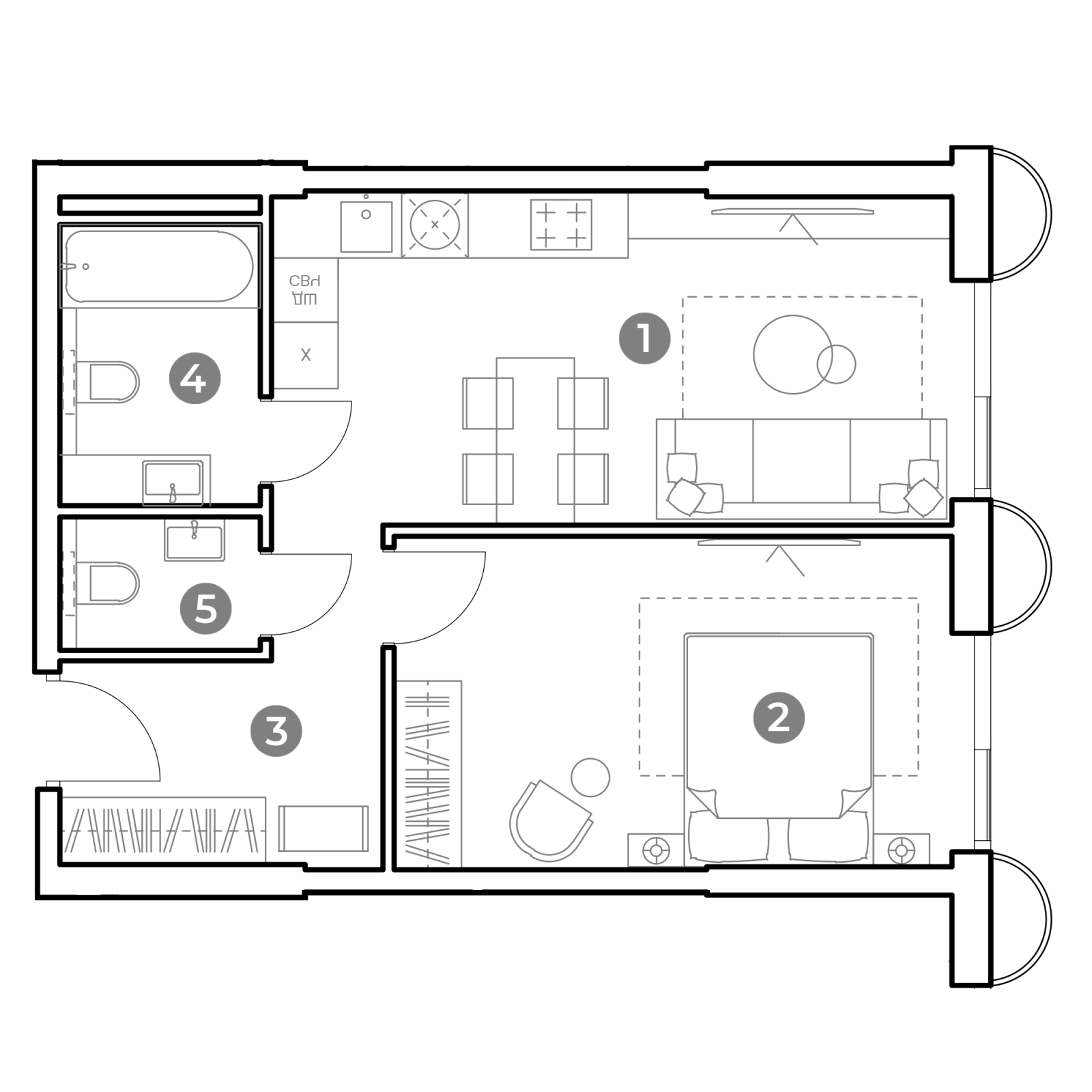 Планировка: 2-комнатная квартира, 47,1 м²
