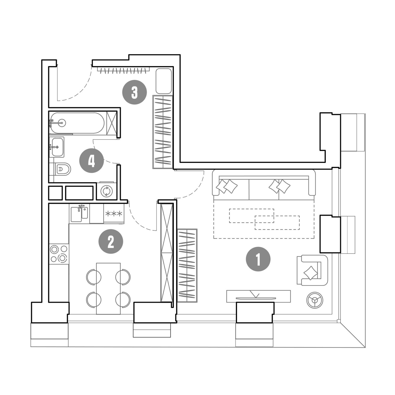 Планировка: 1-комнатная квартира, 43,1 м²