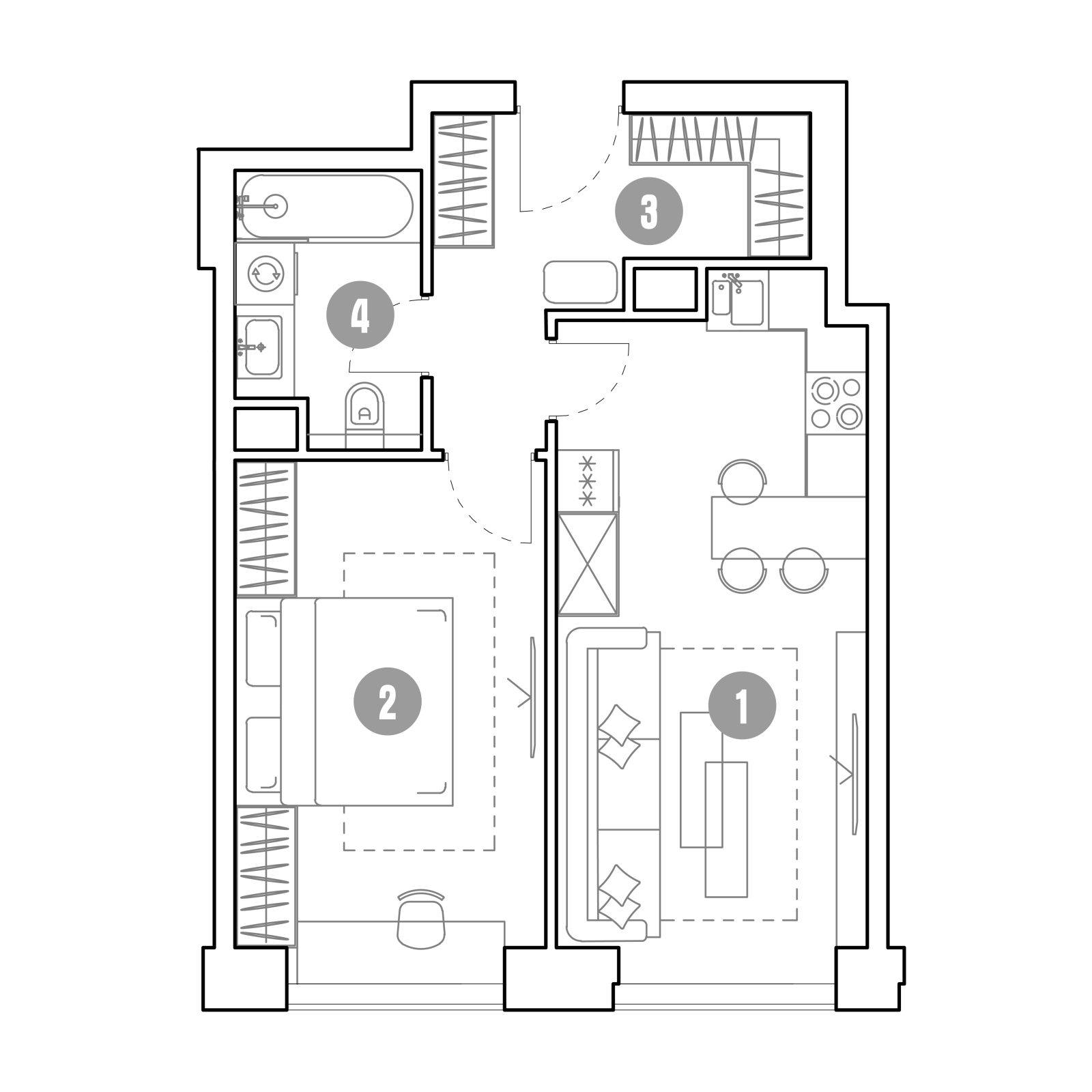 Планировка: 2-комнатная квартира, 46,5 м²