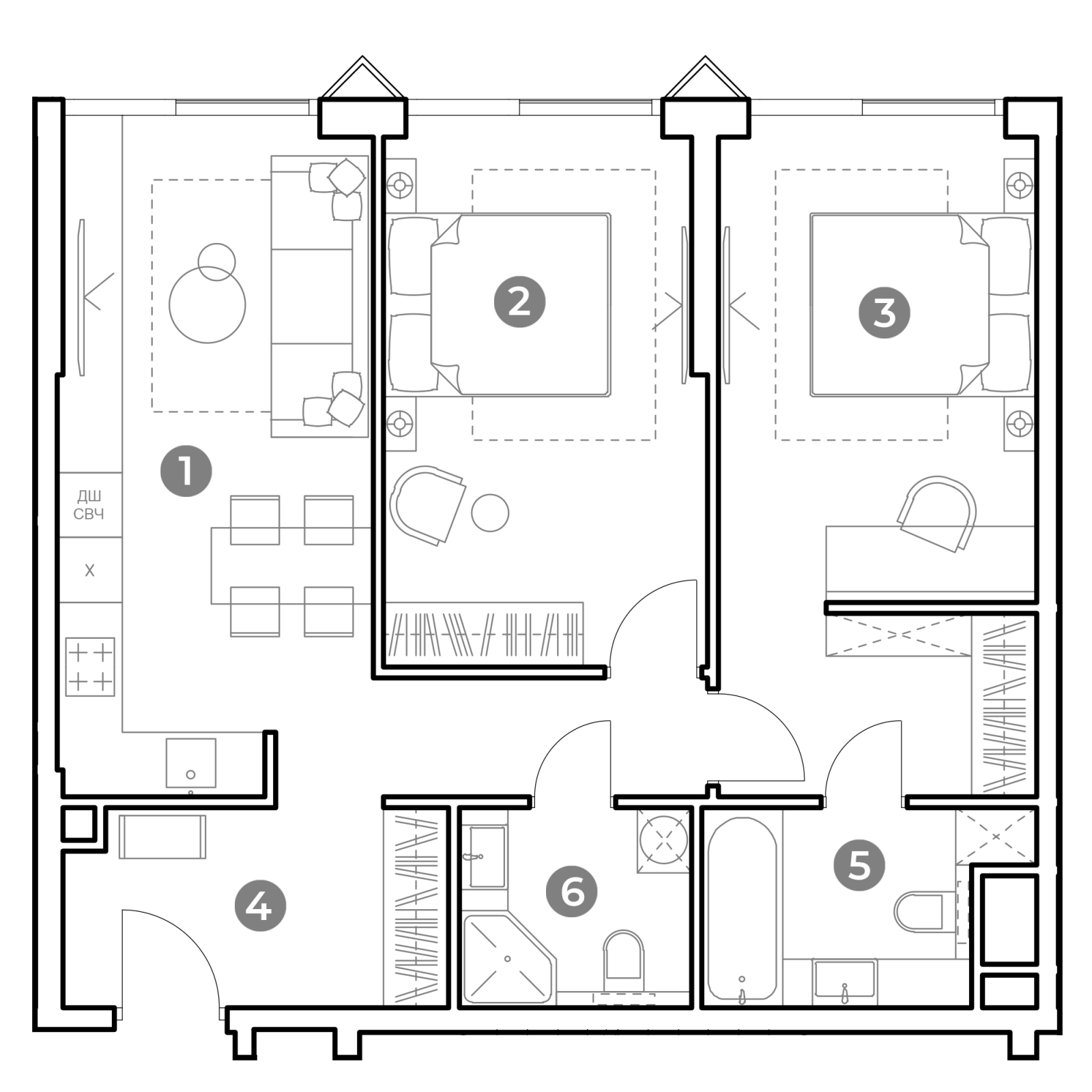 Планировка: 3-комнатная квартира, 70,2 м²