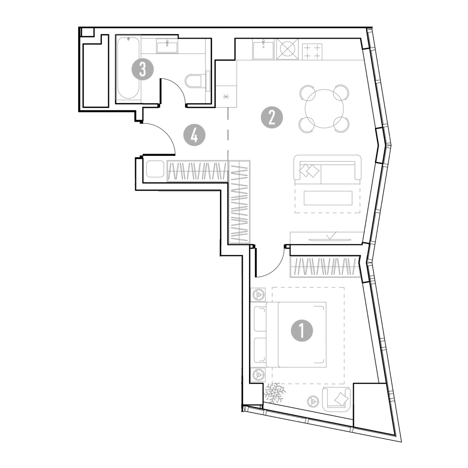 Планировка: 1-комнатная квартира, 46,2 м²
