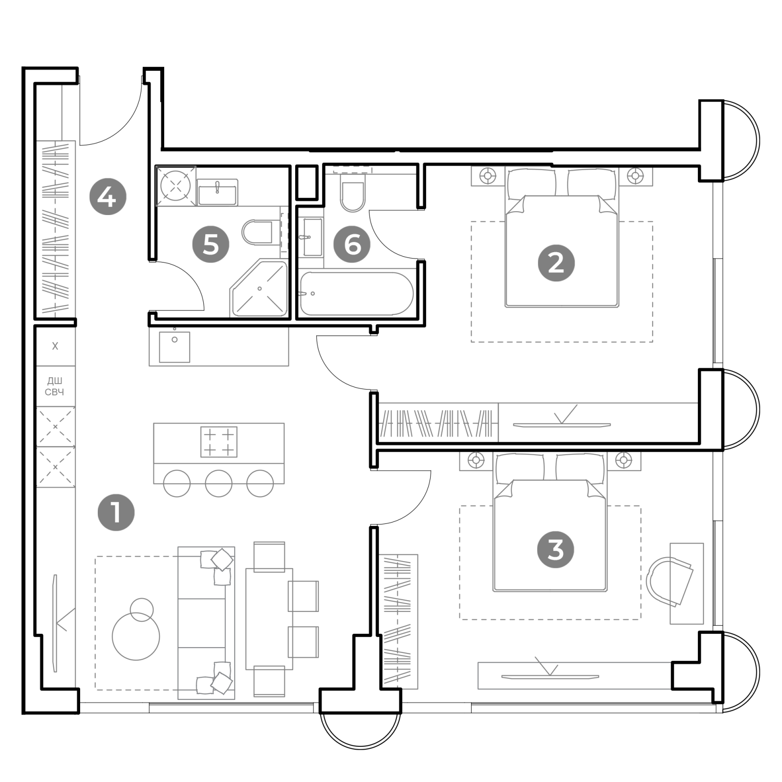 Планировка: 3-комнатная квартира, 79,2 м²