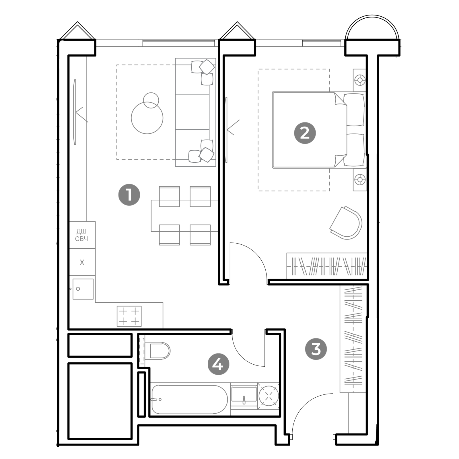 Планировка: 2-комнатная квартира, 50,4 м²