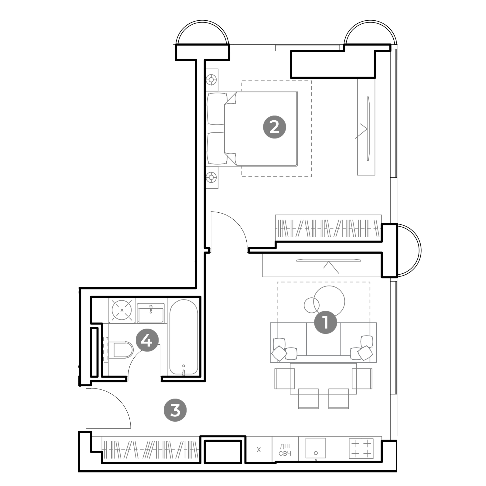 Планировка: 2-комнатная квартира, 46,0 м²