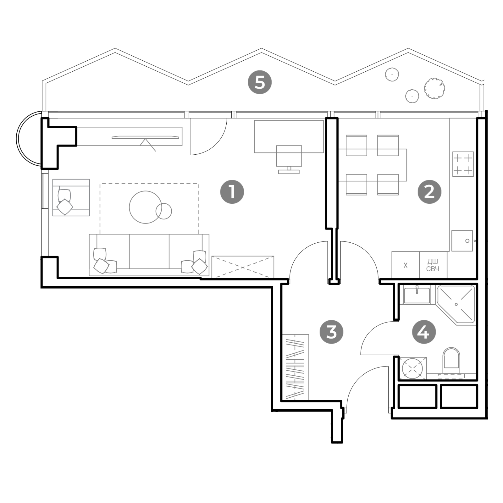 Планировка: 1-комнатная квартира, 50,4 м²