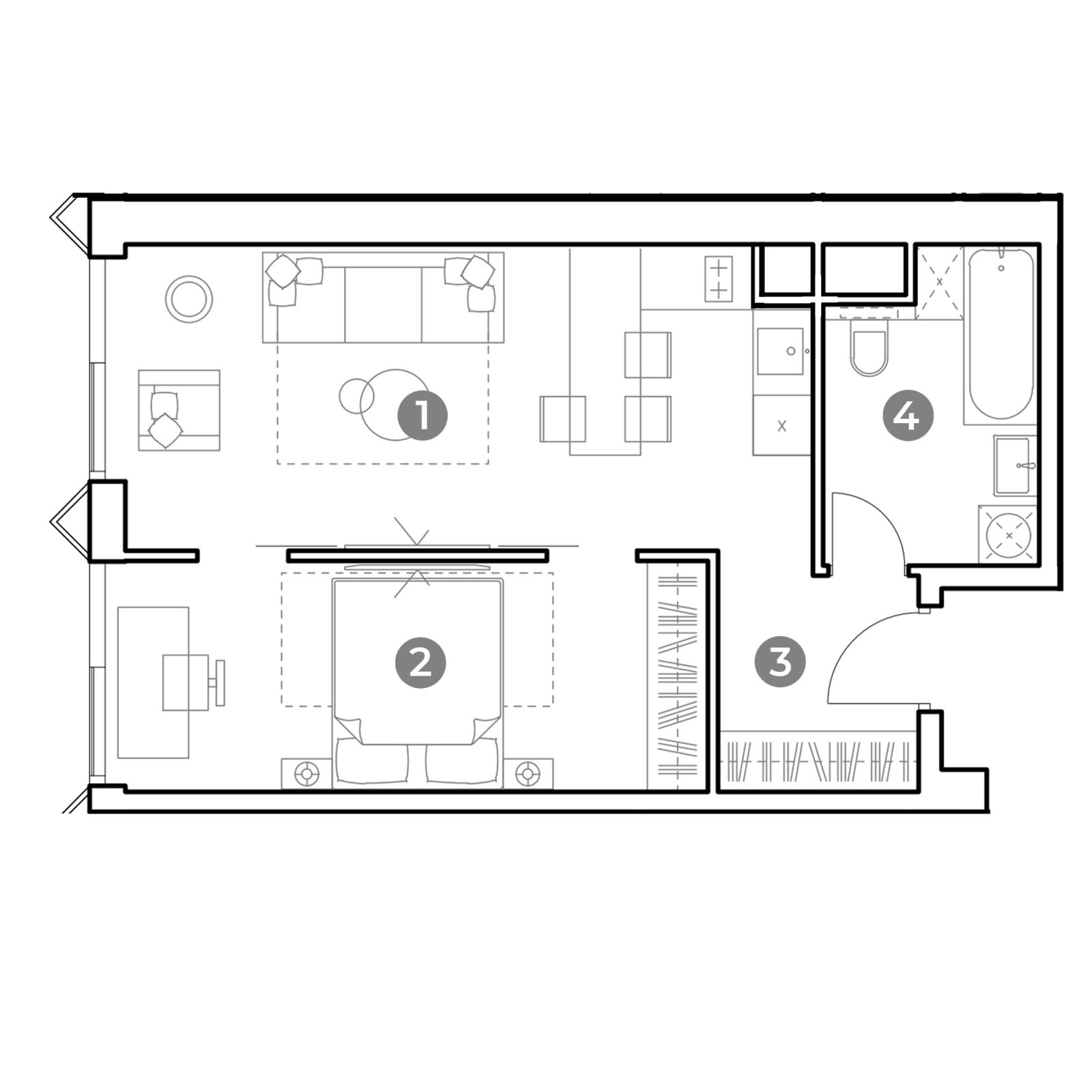 Планировка: 2-комнатная квартира, 45,7 м²
