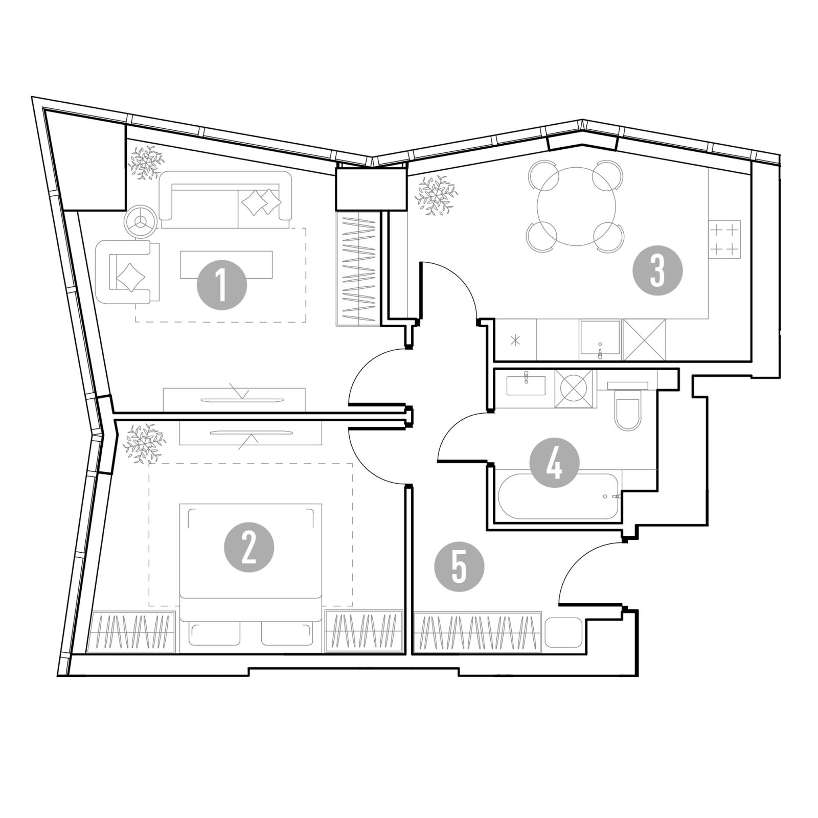 Планировка: 2-комнатная квартира, 54,4 м²