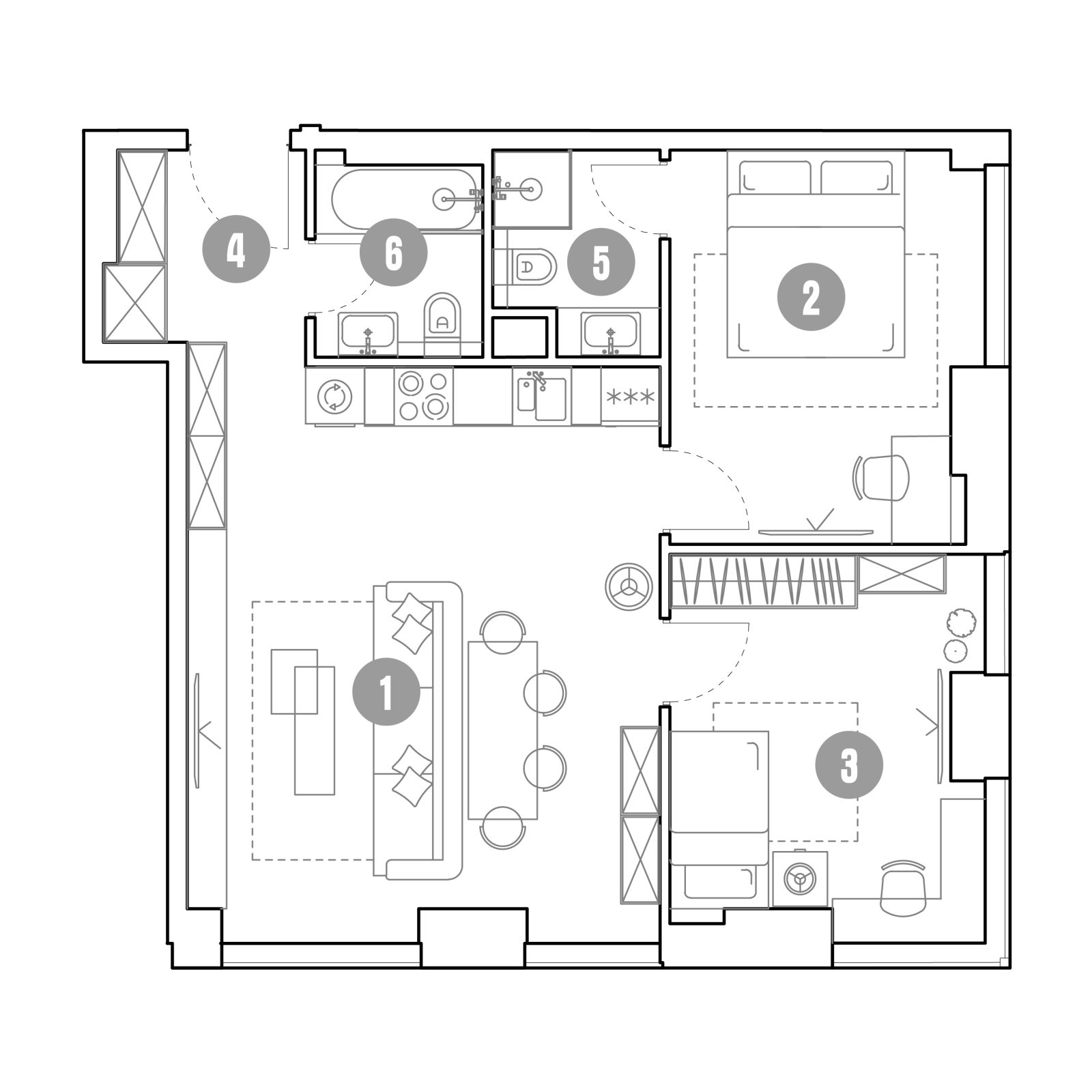 Планировка: 3-комнатная квартира, 61,7 м²