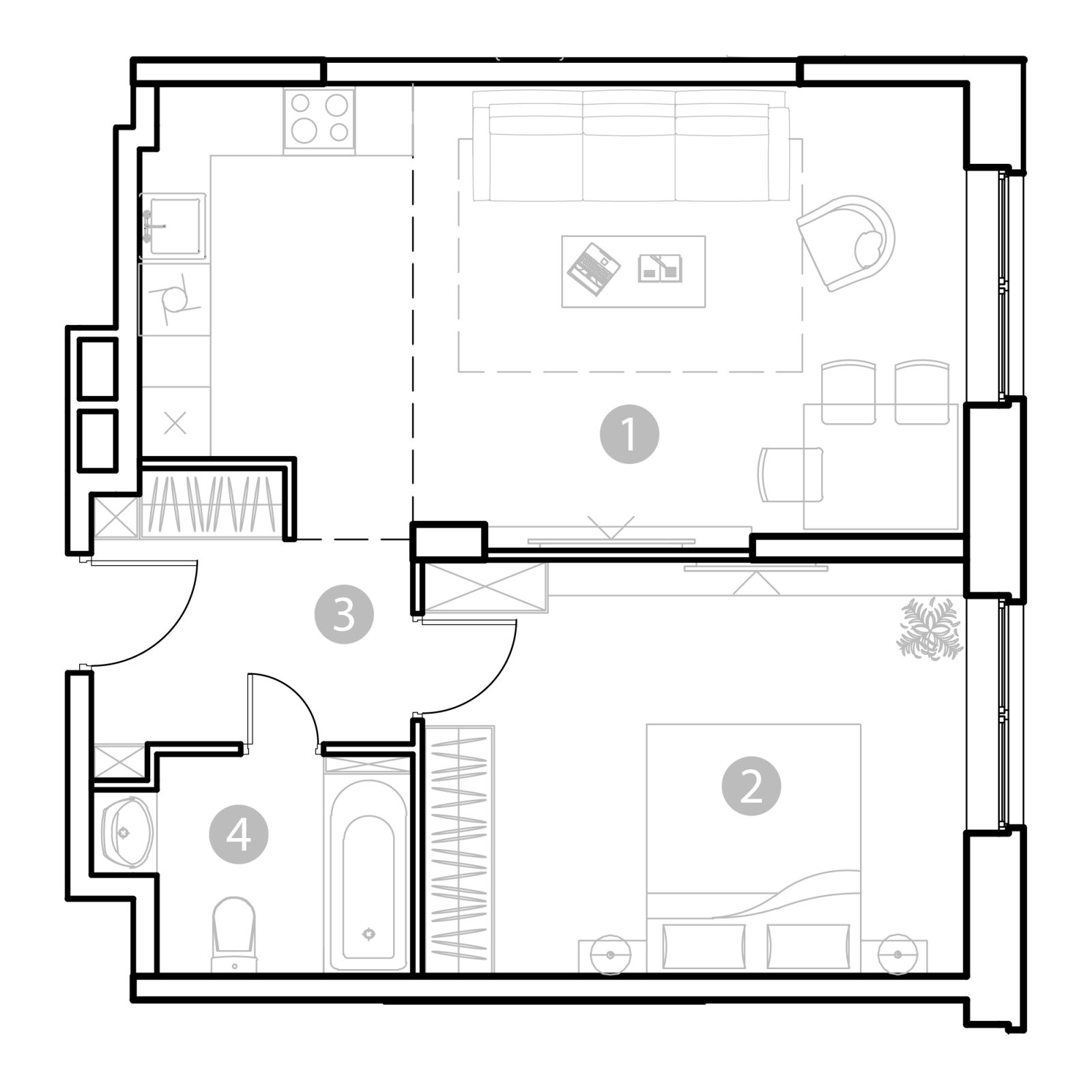 Планировка: 2-комнатная квартира, 51,8 м²