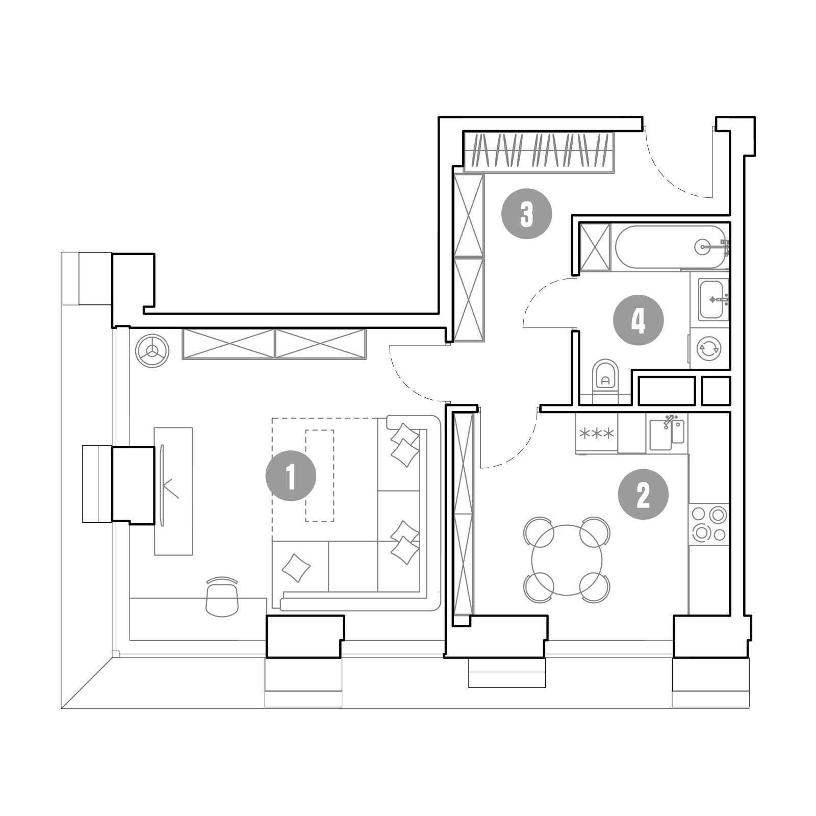 Планировка: 1-комнатная квартира, 45,6 м²