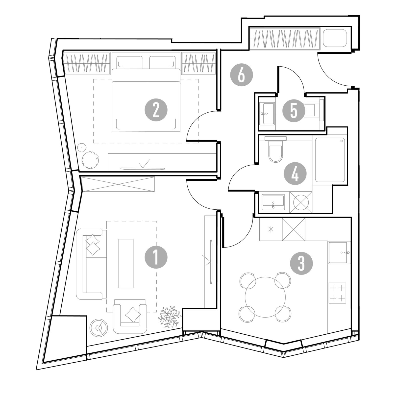 Планировка: 2-комнатная квартира, 53,6 м²