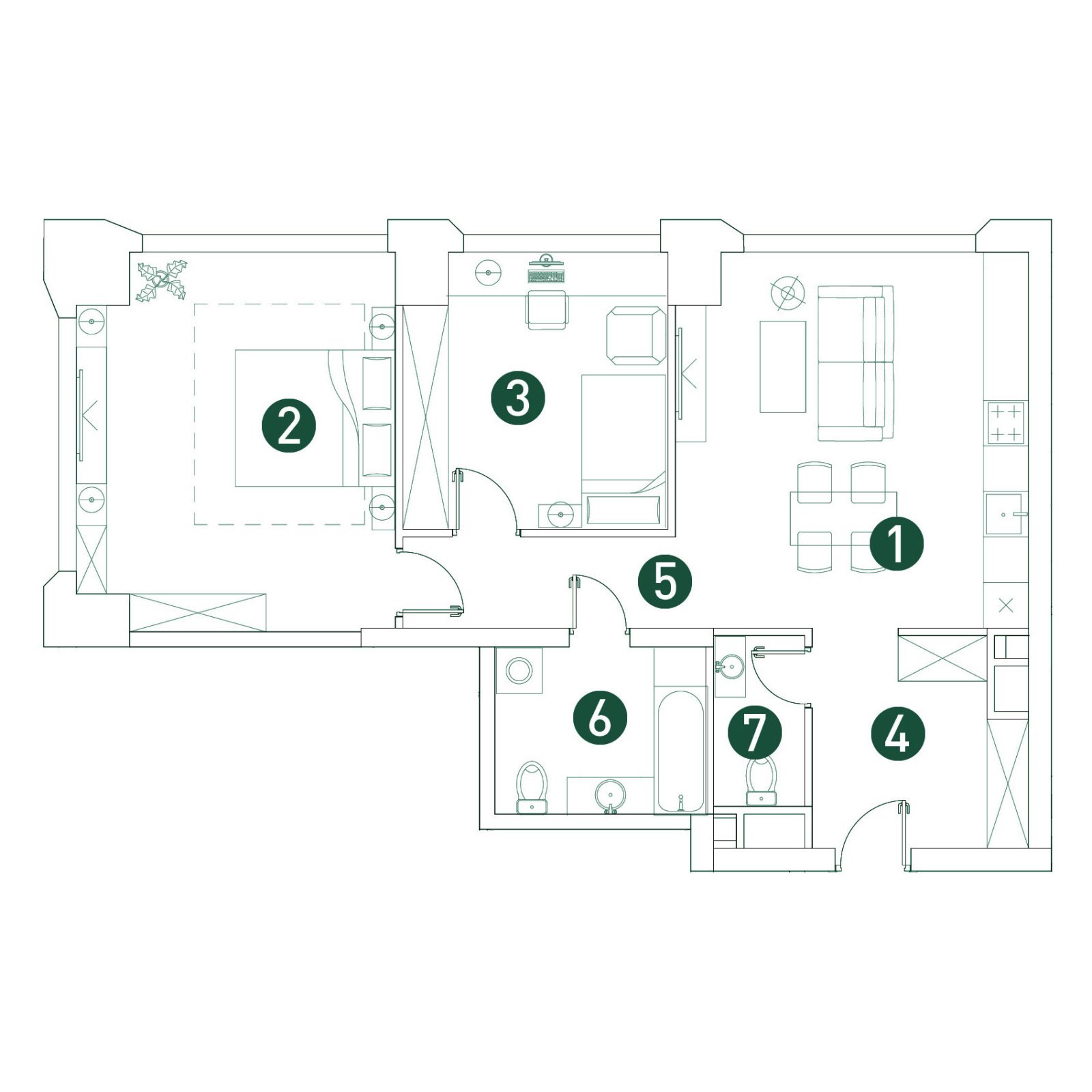 Планировка: 3-комнатная квартира, 75,4 м²