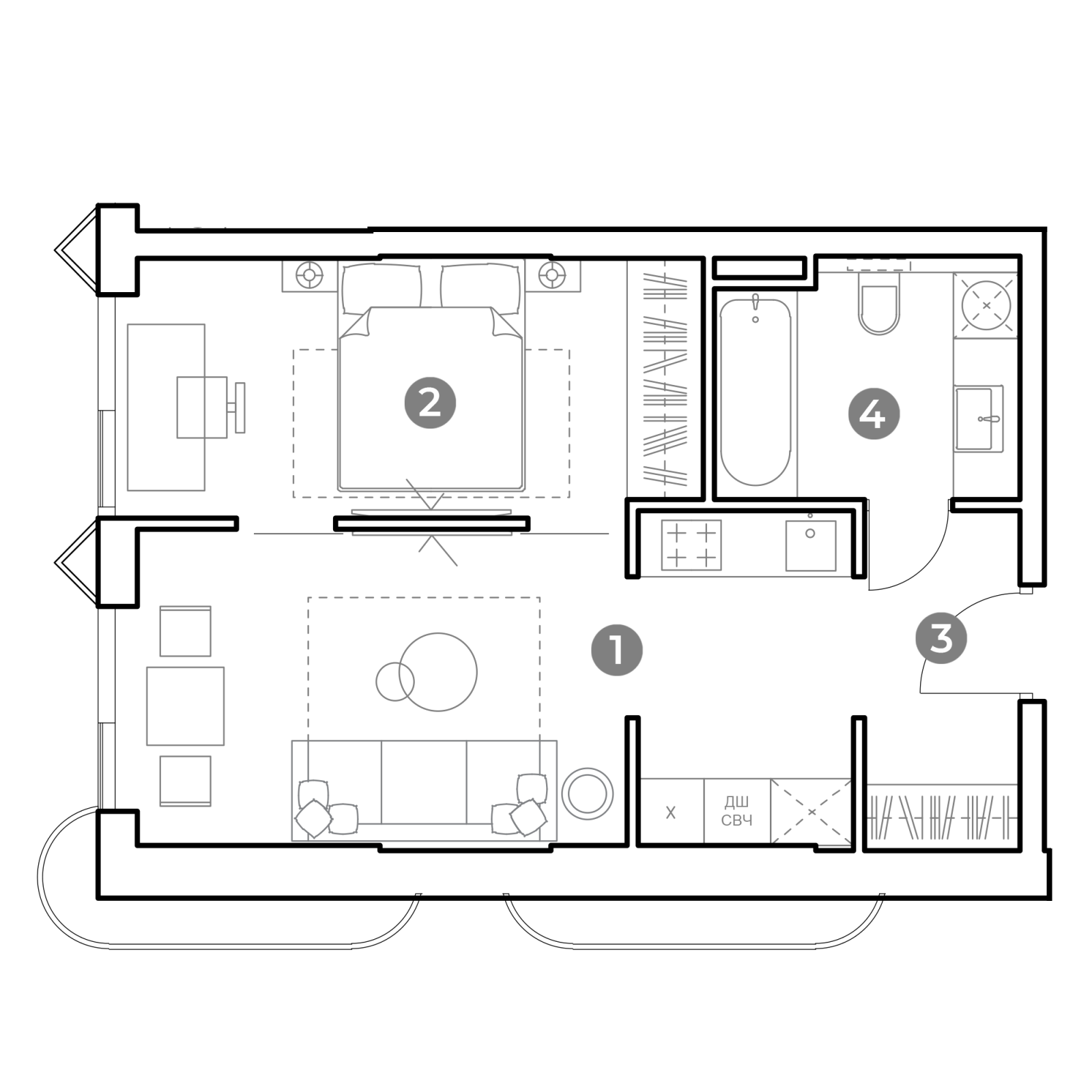 Планировка: 2-комнатная квартира, 42,7 м²