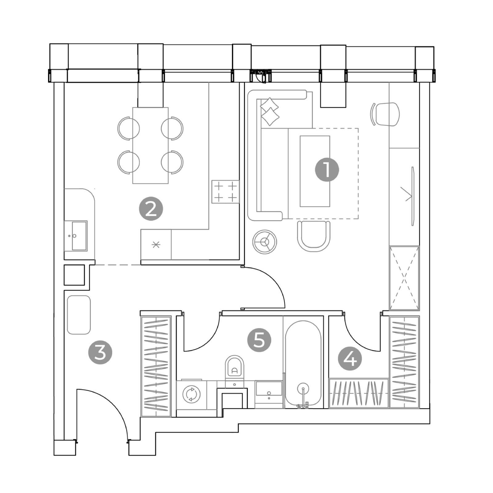 Планировка: 1-комнатная квартира, 42,8 м²