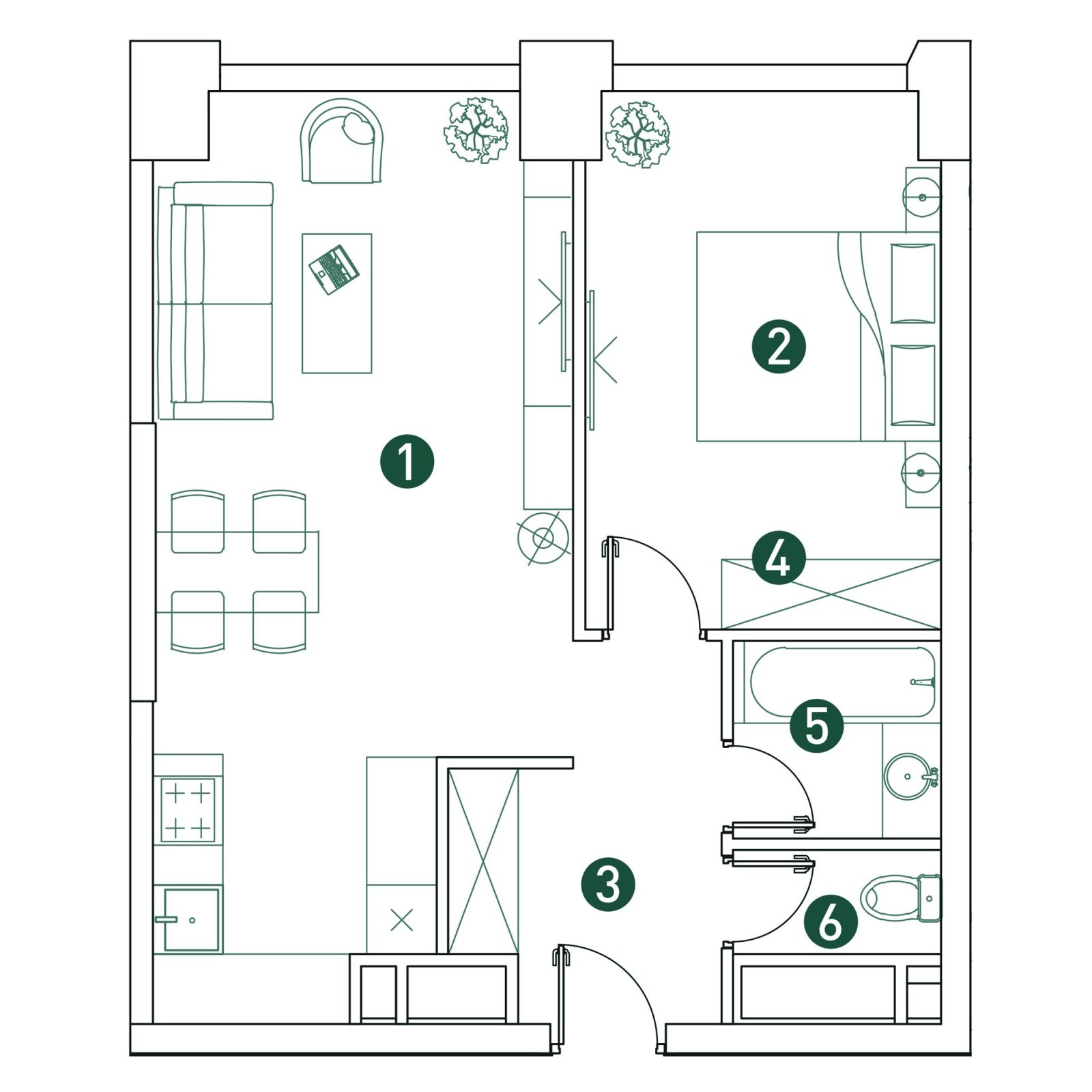Планировка: 2-комнатная квартира, 50,3 м²