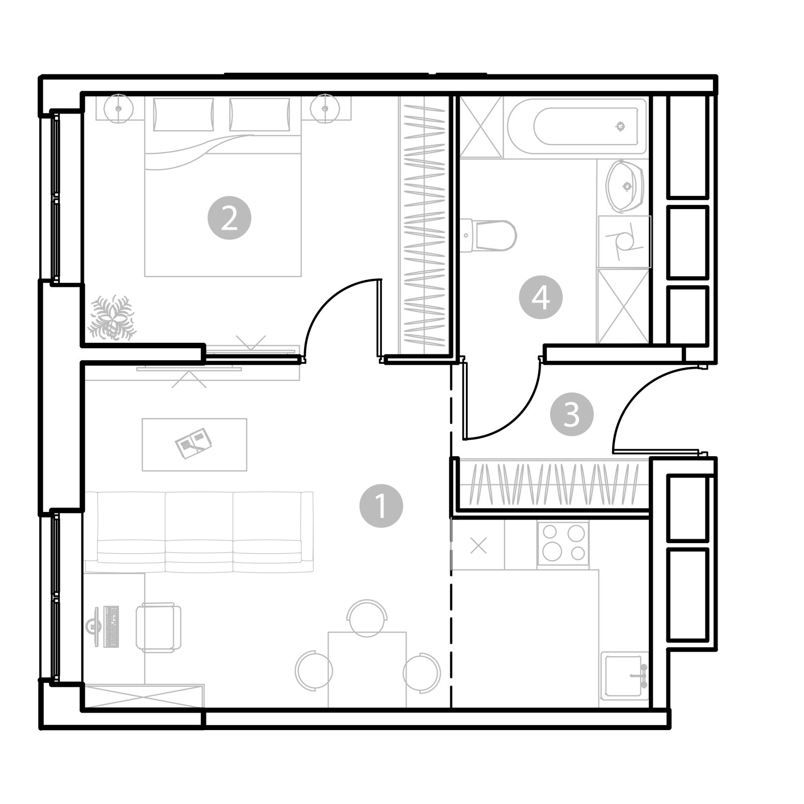 Планировка: 2-комнатная квартира, 46,6 м²