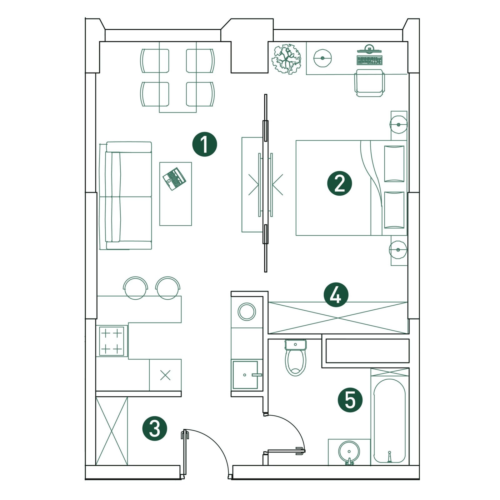 Планировка: 2-комнатная квартира, 45,3 м²