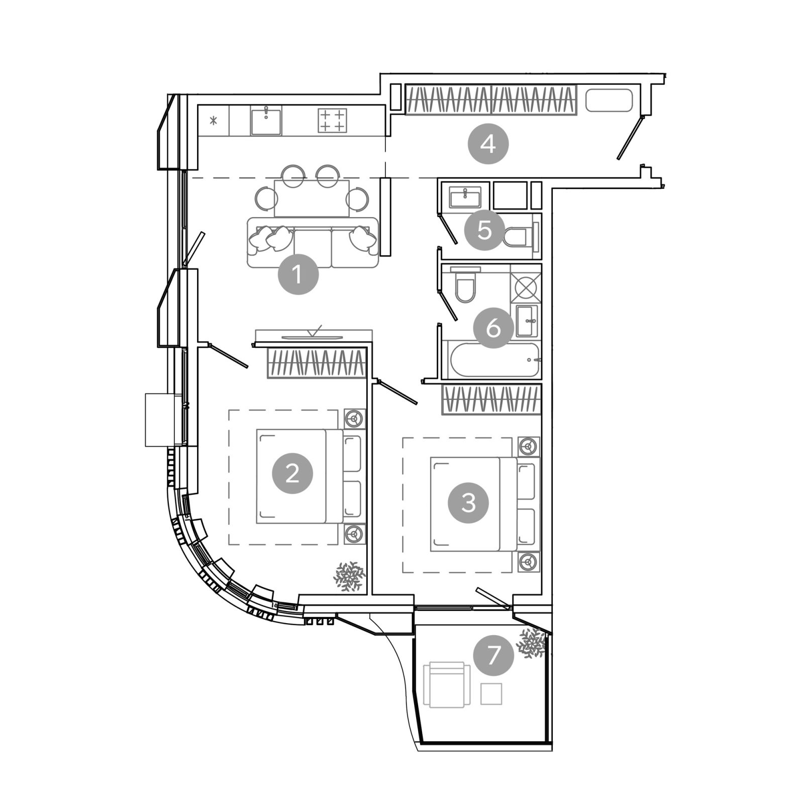 Планировка: 3-комнатная квартира, 63,5 м²