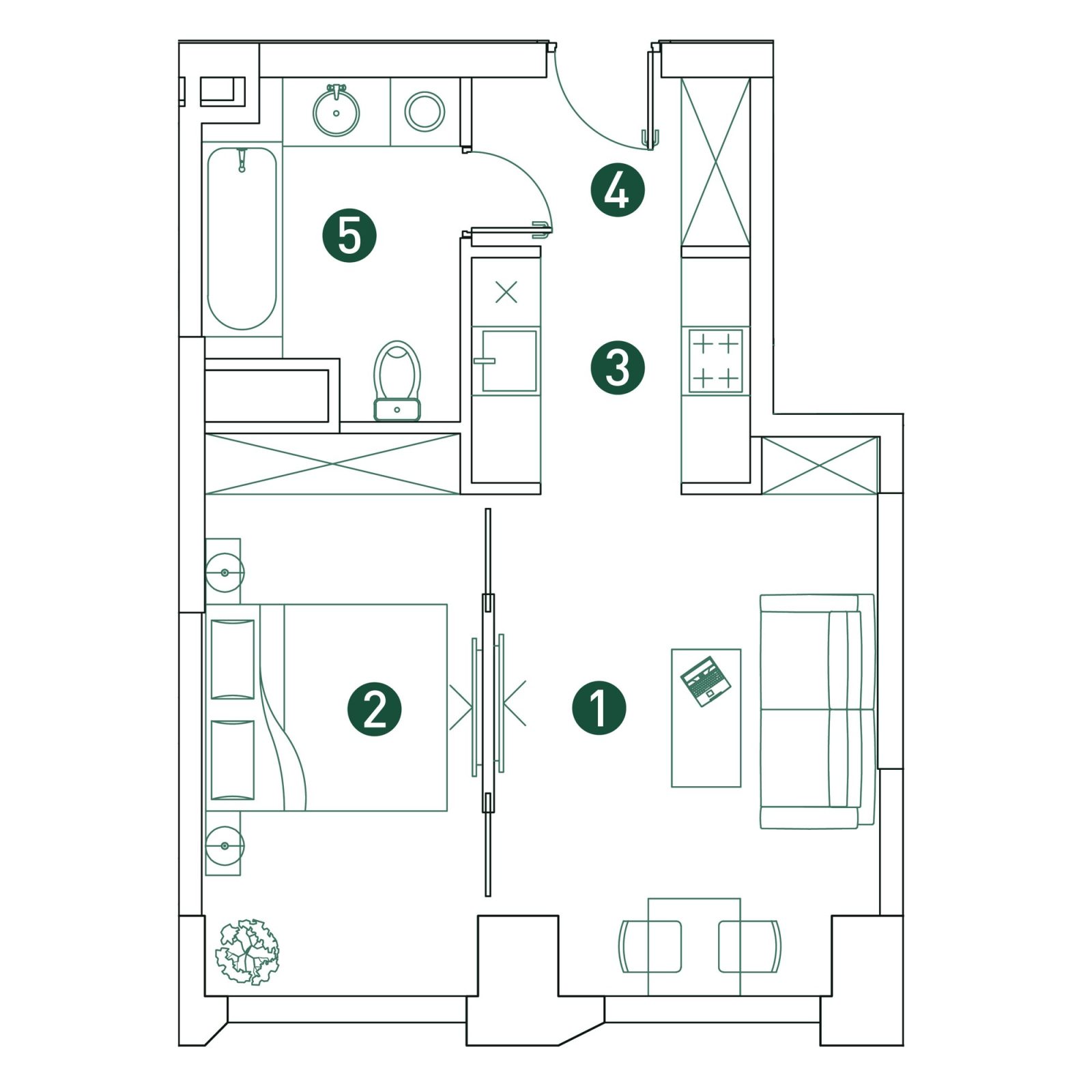 Планировка: 2-комнатная квартира, 41,1 м²