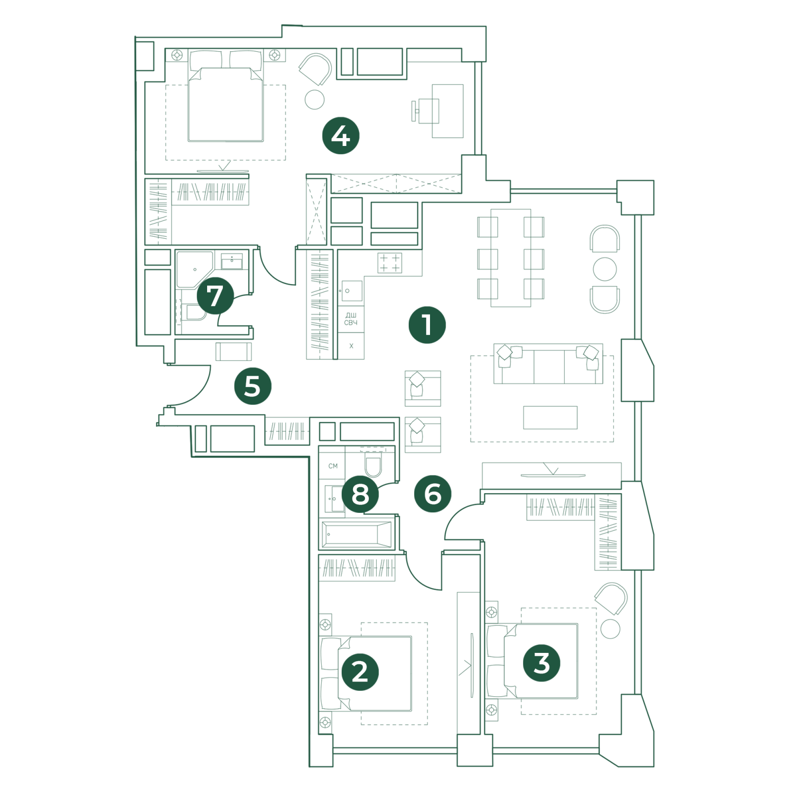 Планировка: 4-комнатная квартира, 120,1 м²