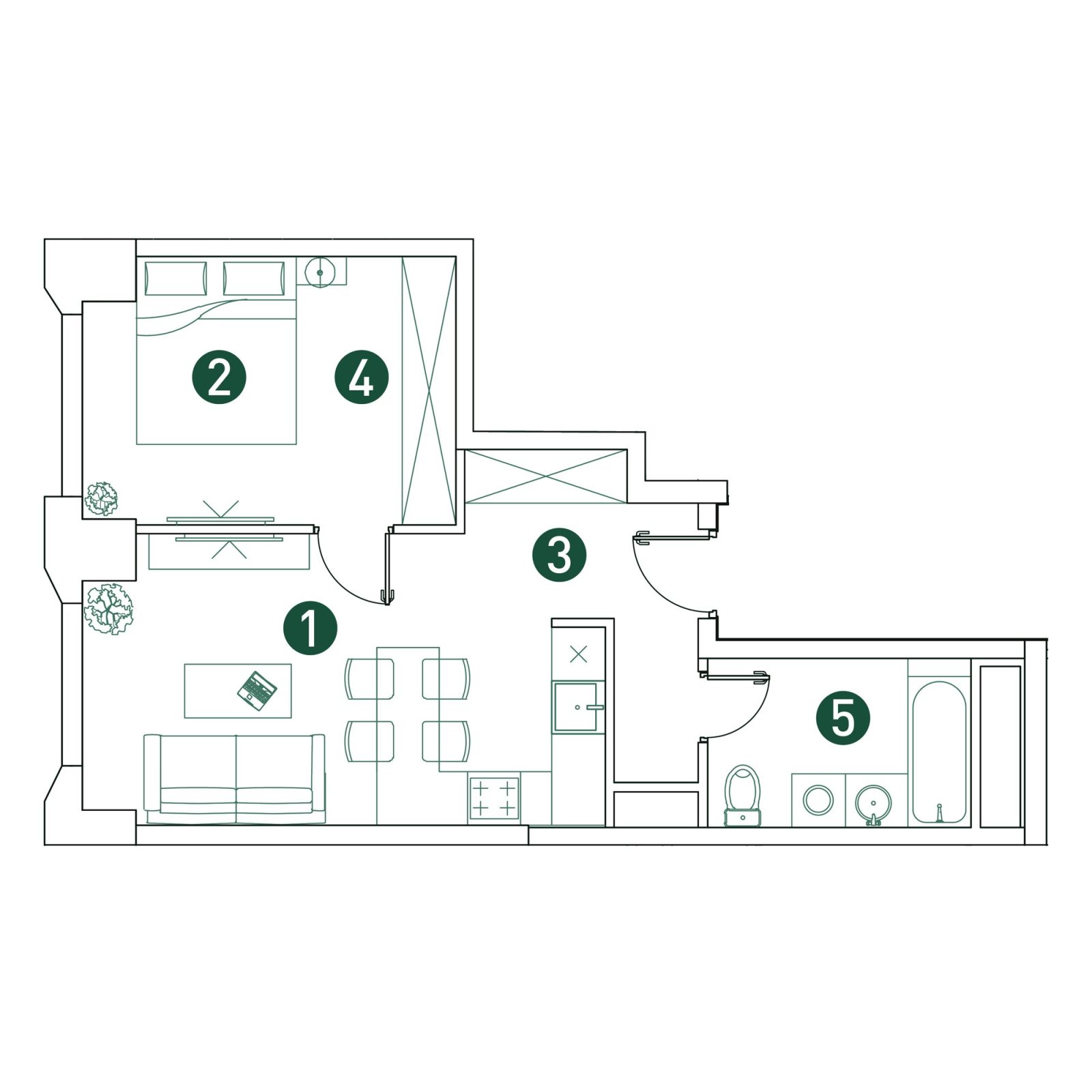 Планировка: 2-комнатная квартира, 41,6 м²
