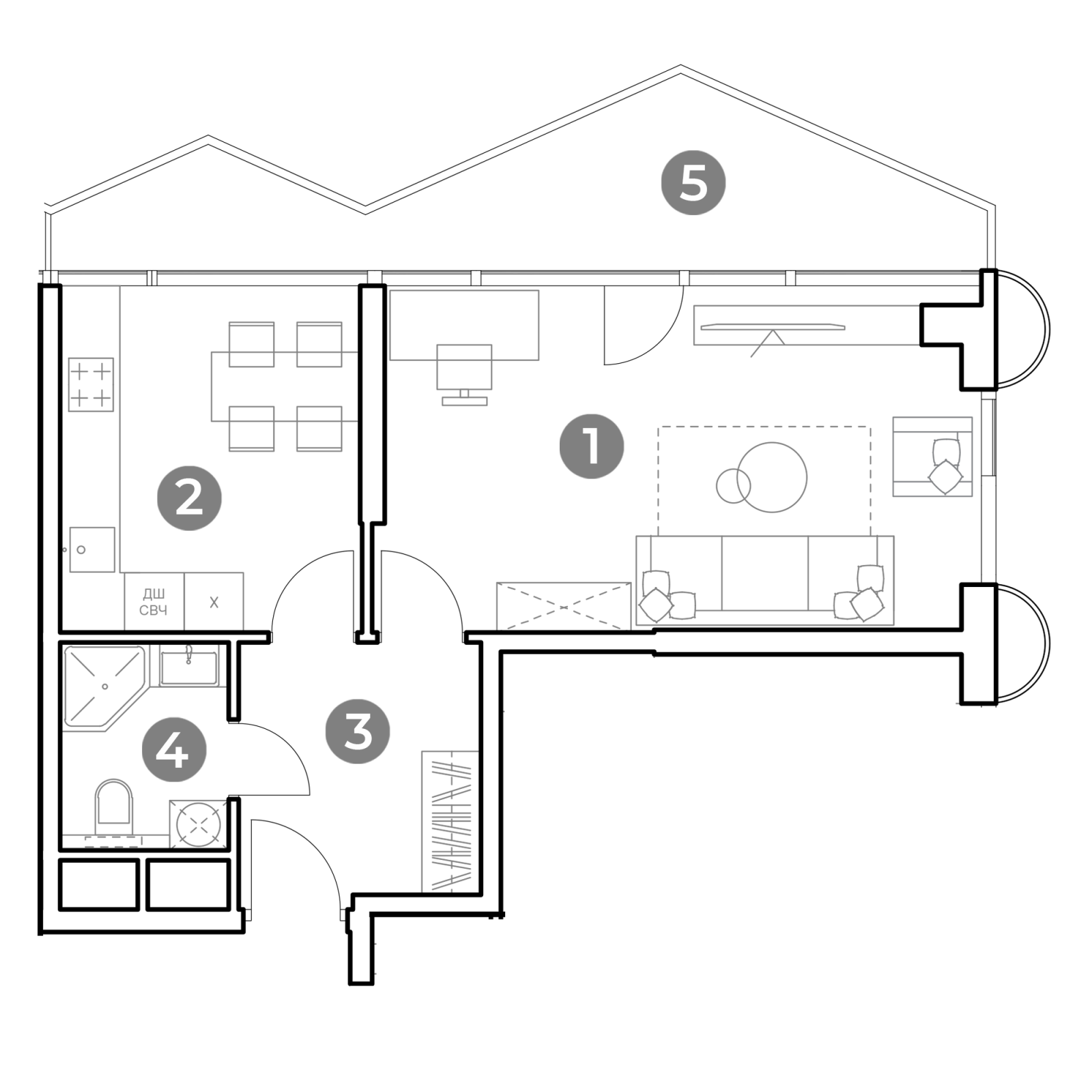 Планировка: 1-комнатная квартира, 52,7 м²