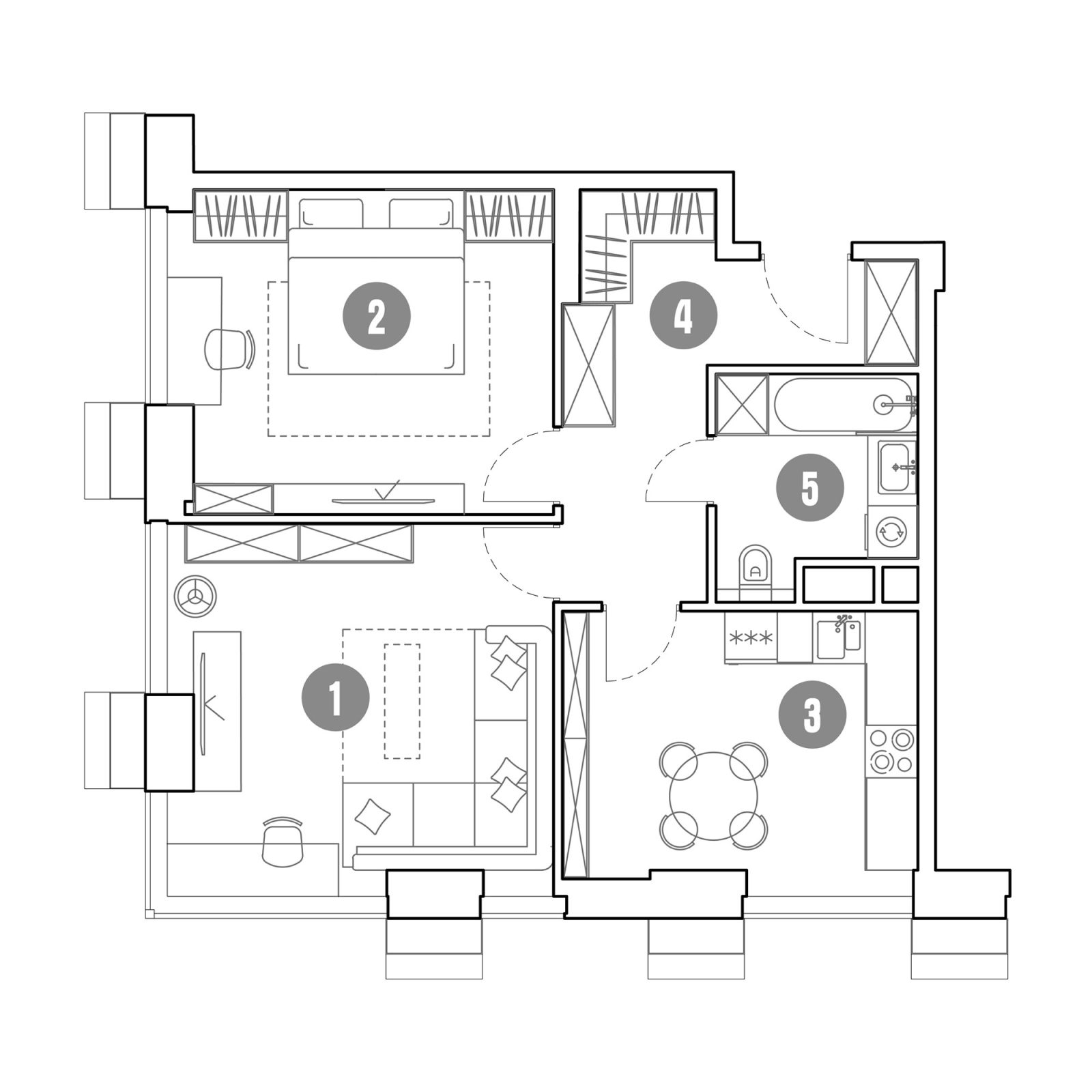 Планировка: 2-комнатная квартира, 62,2 м²