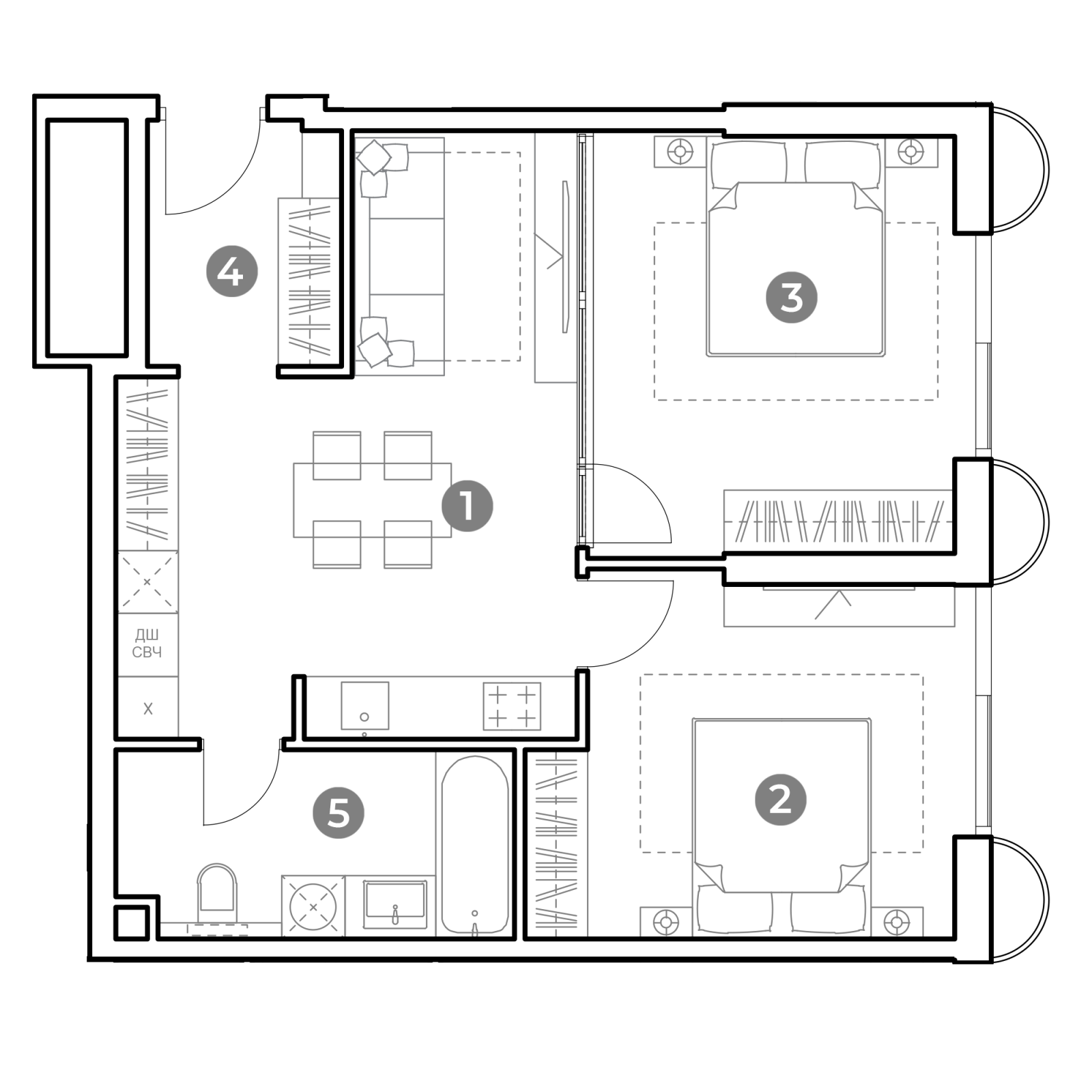 Планировка: 3-комнатная квартира, 59,6 м²