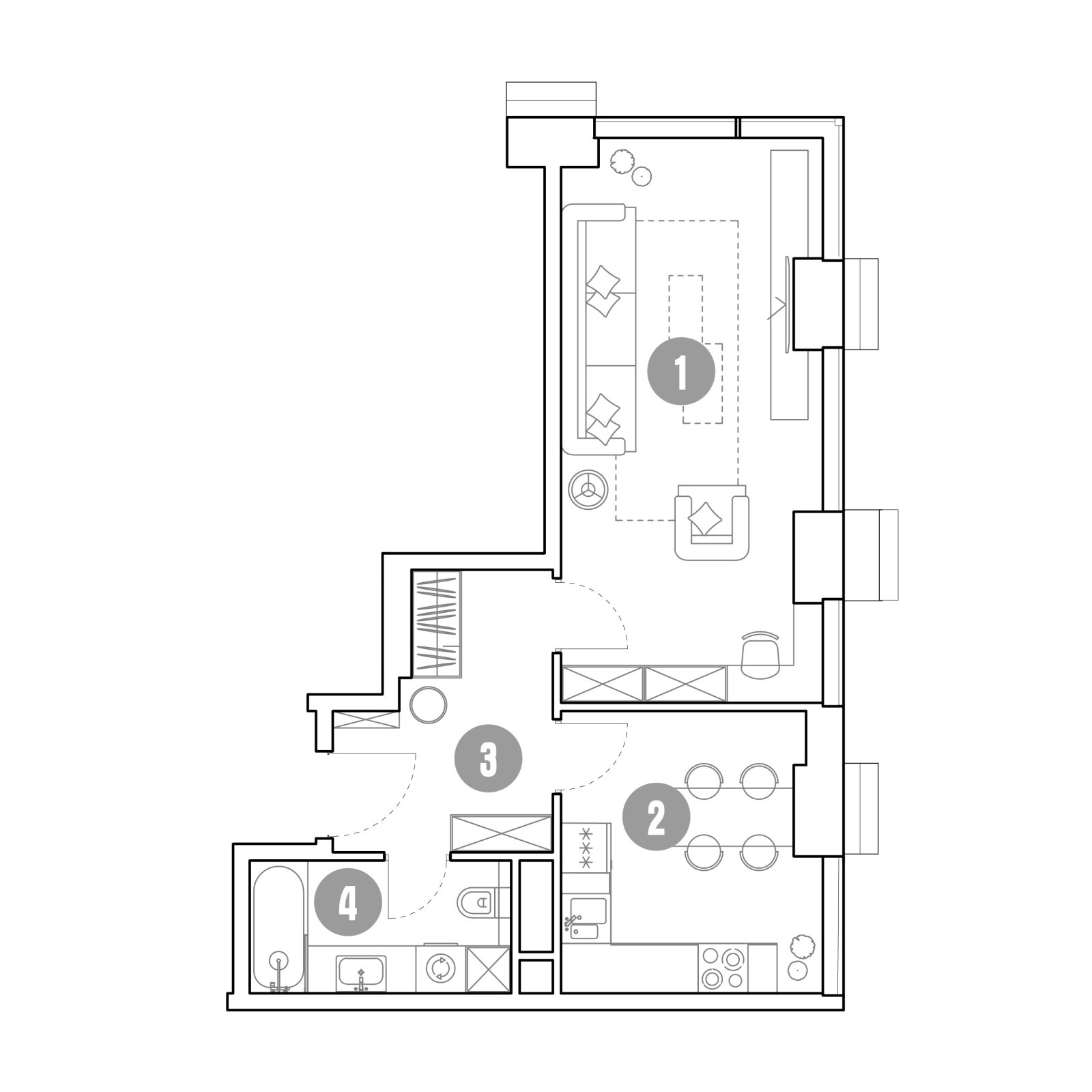 Планировка: 1-комнатная квартира, 43,7 м²