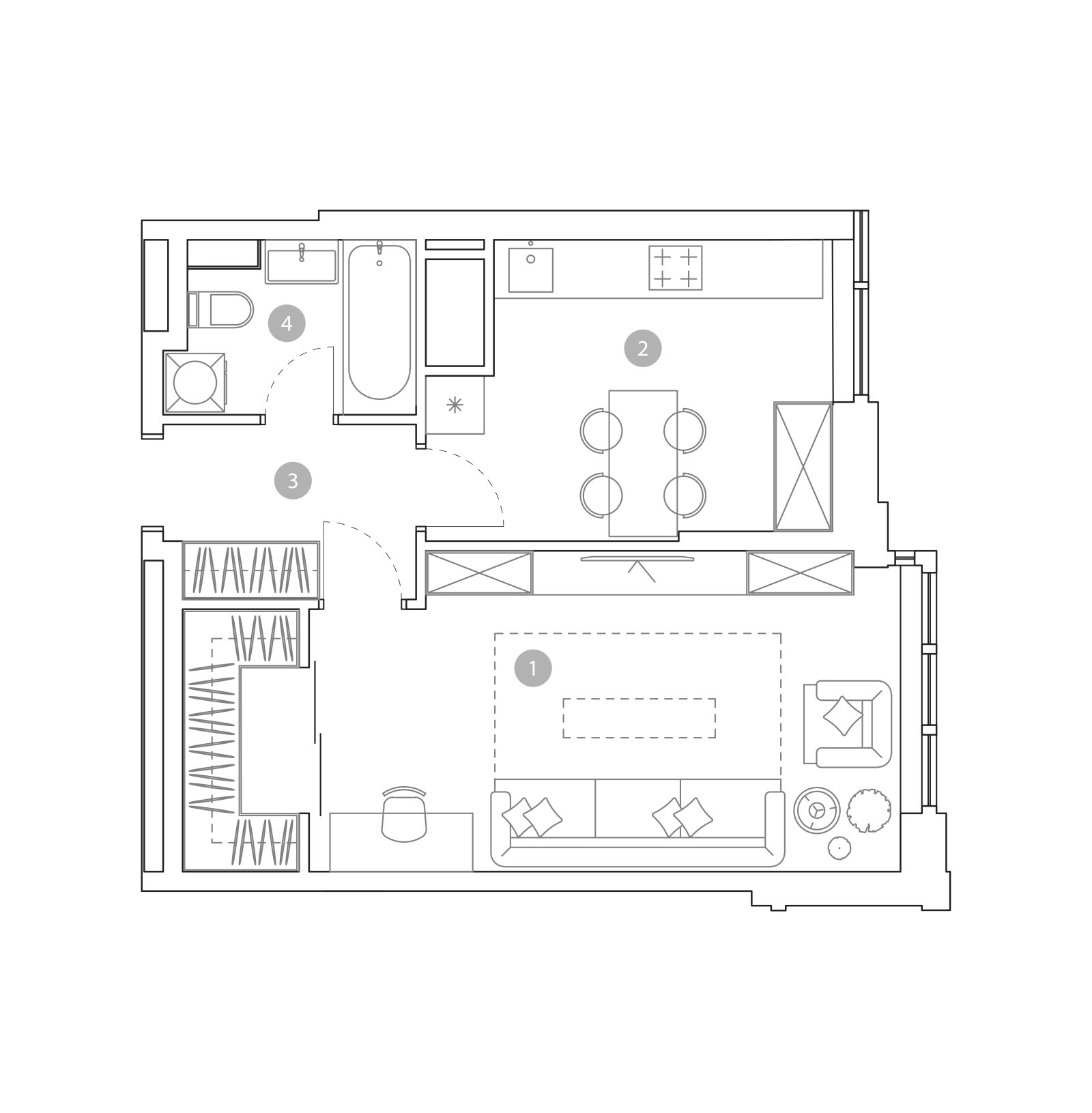 Планировка: 1-комнатная квартира, 44,6 м²