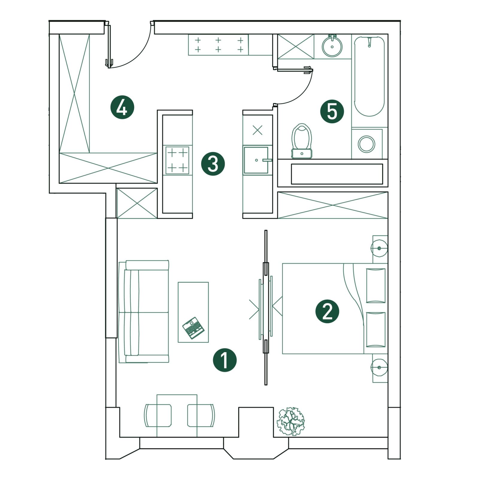 Планировка: 2-комнатная квартира, 43,9 м²